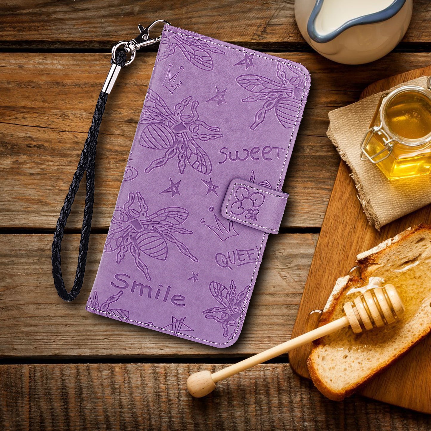 Imprint Bee TPU+PU Leather Wallet Case for Samsung Galaxy S20 Plus - Purple