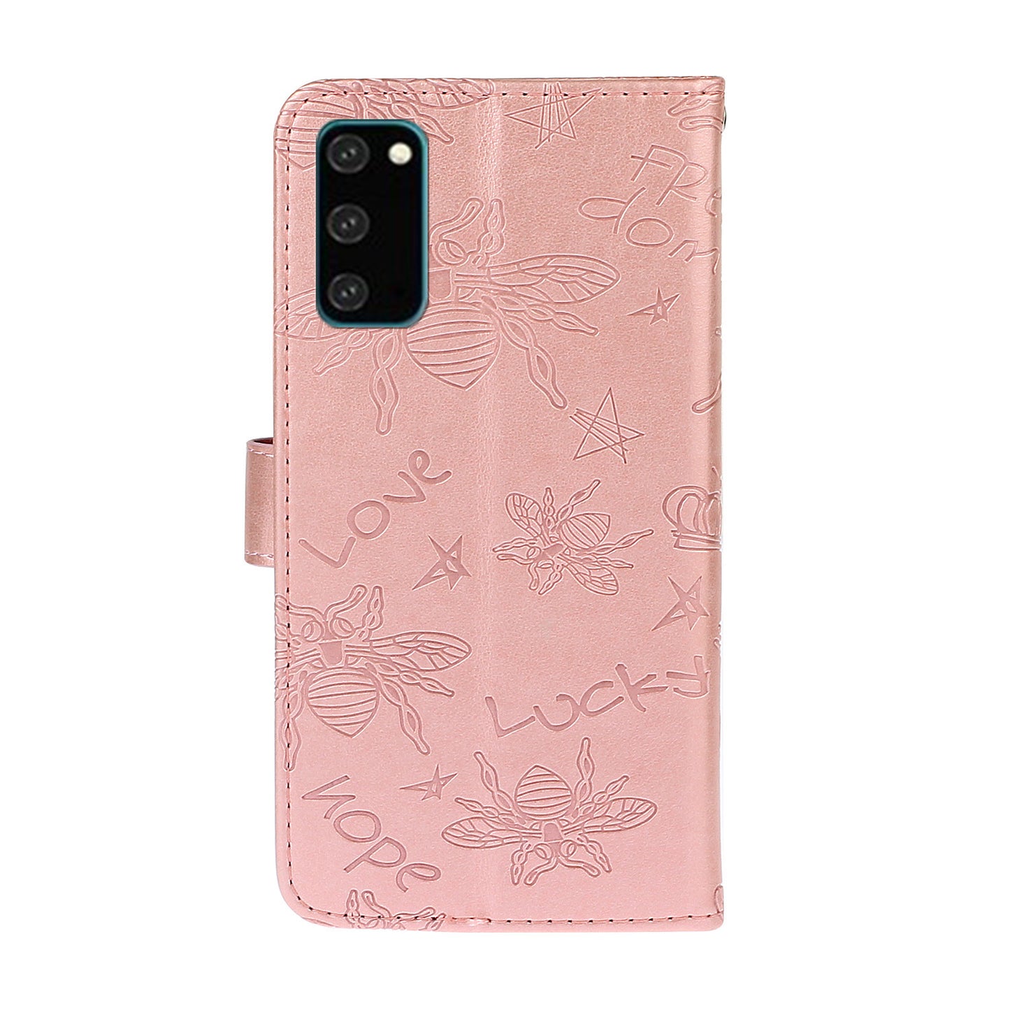 Imprint Bee TPU+PU Leather Wallet Case for Samsung Galaxy S20 Plus - Rose Gold
