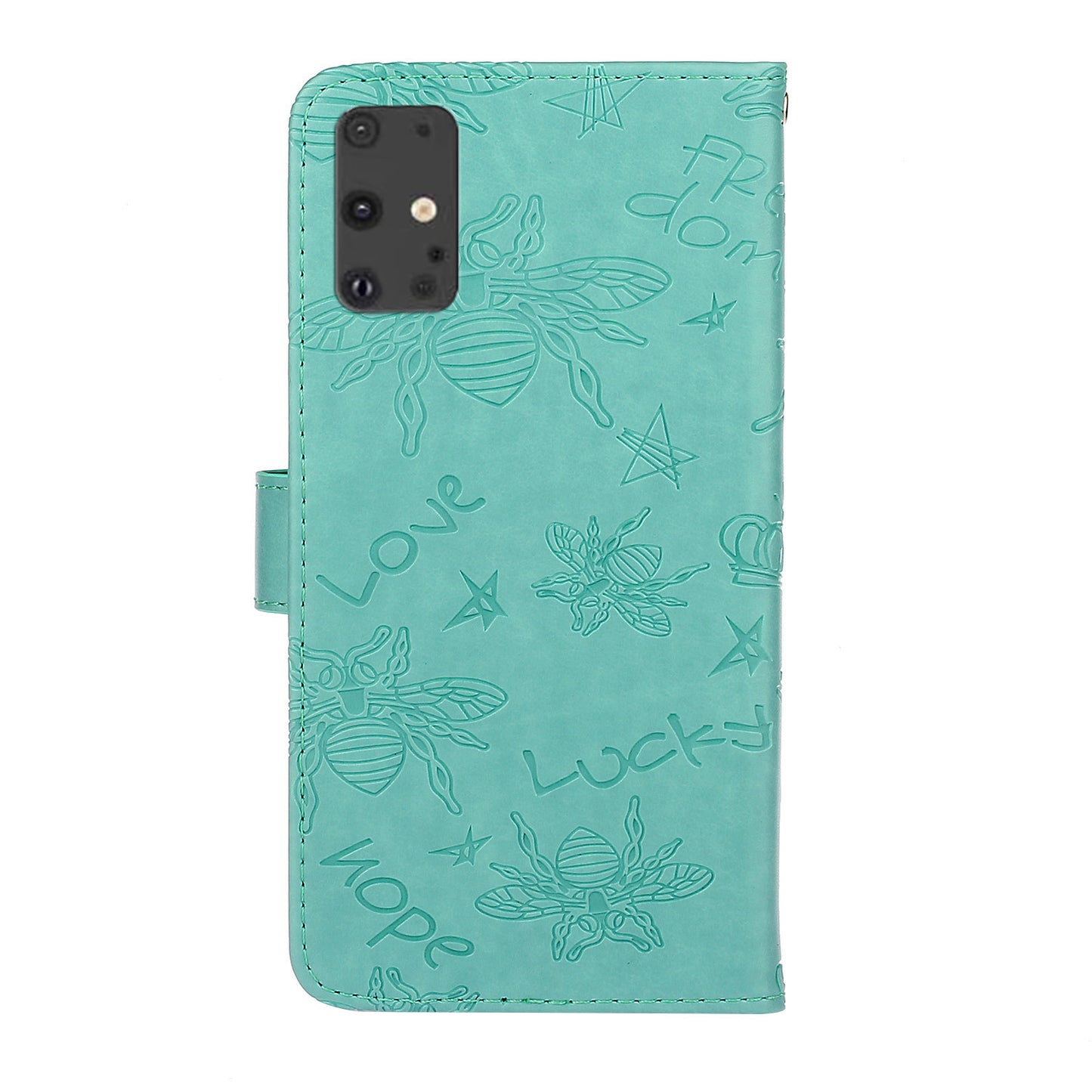 Imprint Bee TPU+PU Leather Wallet Phone Case for Samsung Galaxy S20 4G/S20 5G - Cyan
