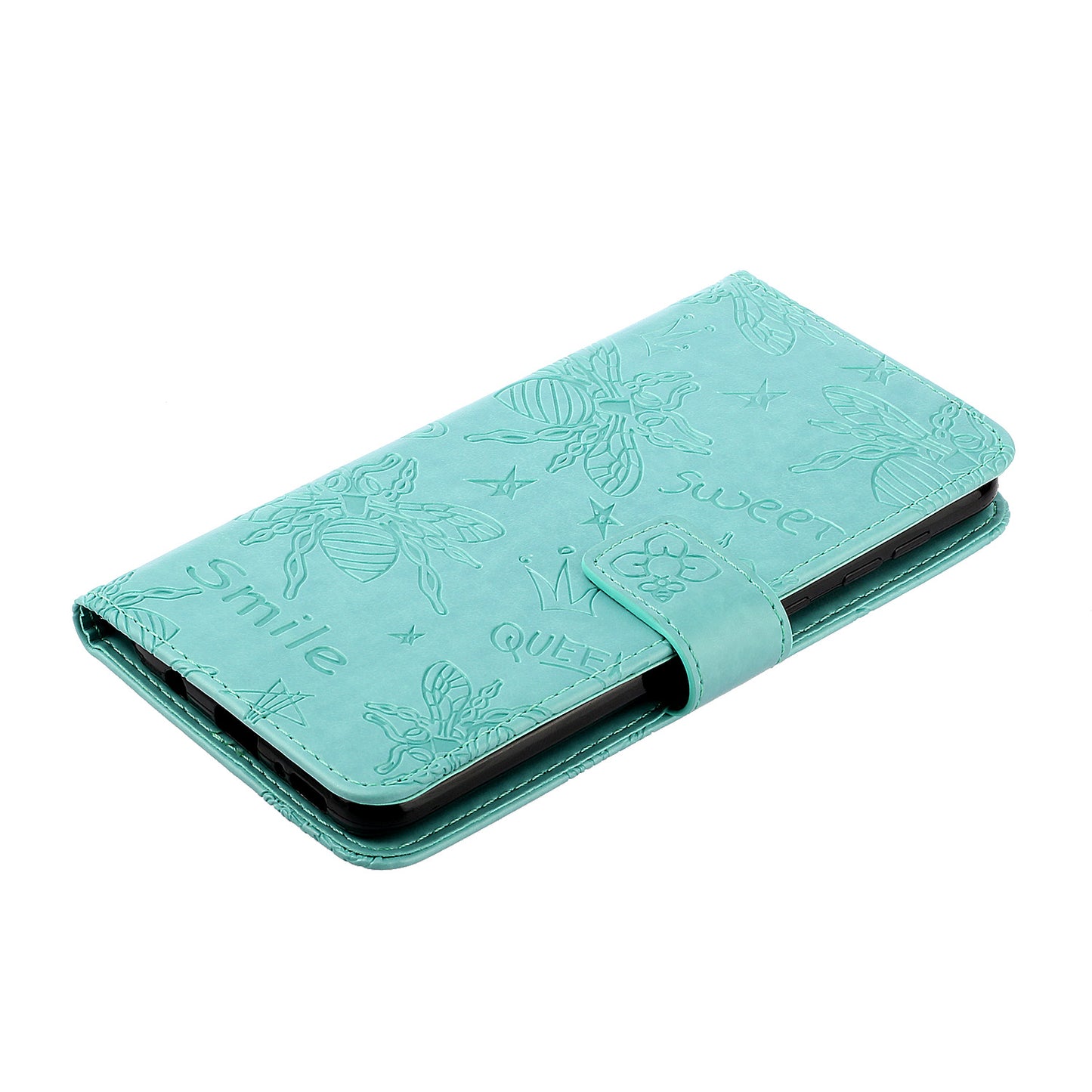Imprint Bee TPU+PU Leather Wallet Phone Case for Samsung Galaxy S20 4G/S20 5G - Cyan