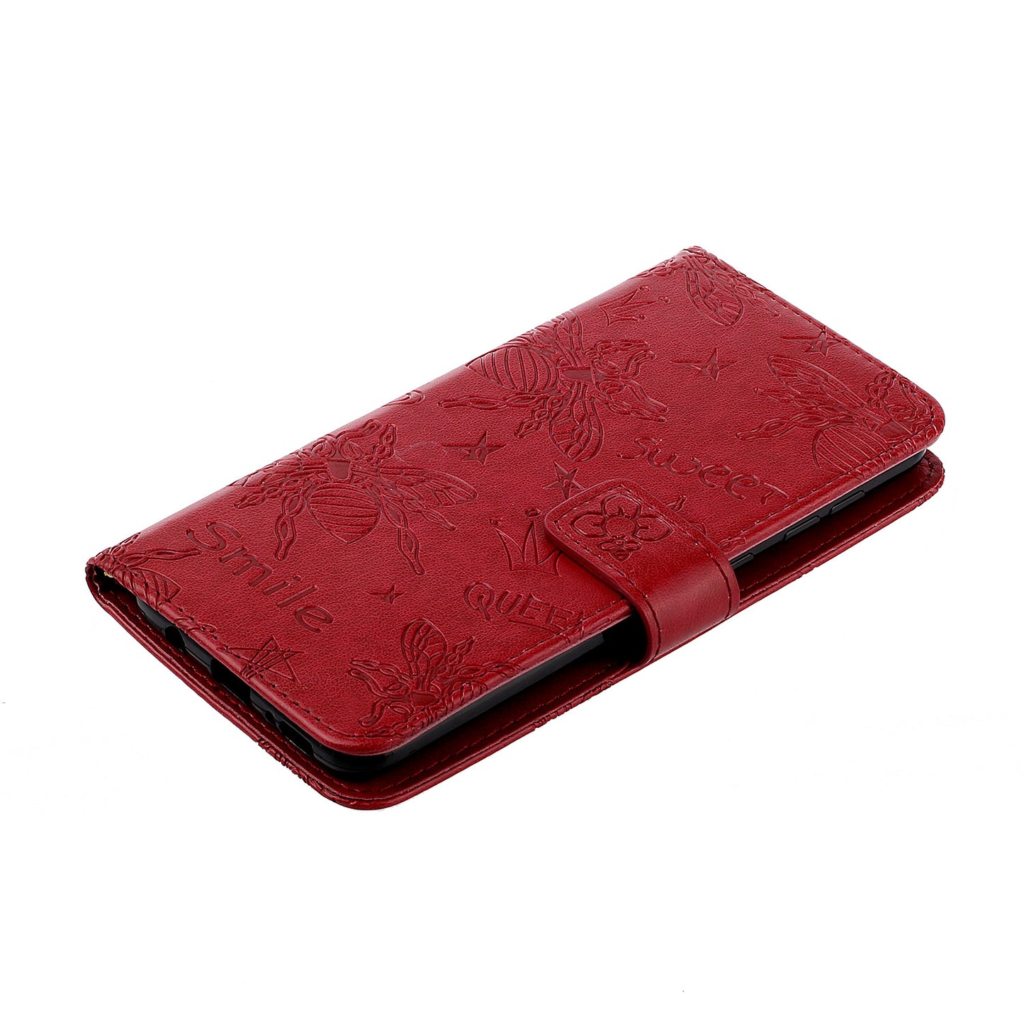 Imprint Bee TPU+PU Leather Wallet Phone Case for Samsung Galaxy S20 4G/S20 5G - Red