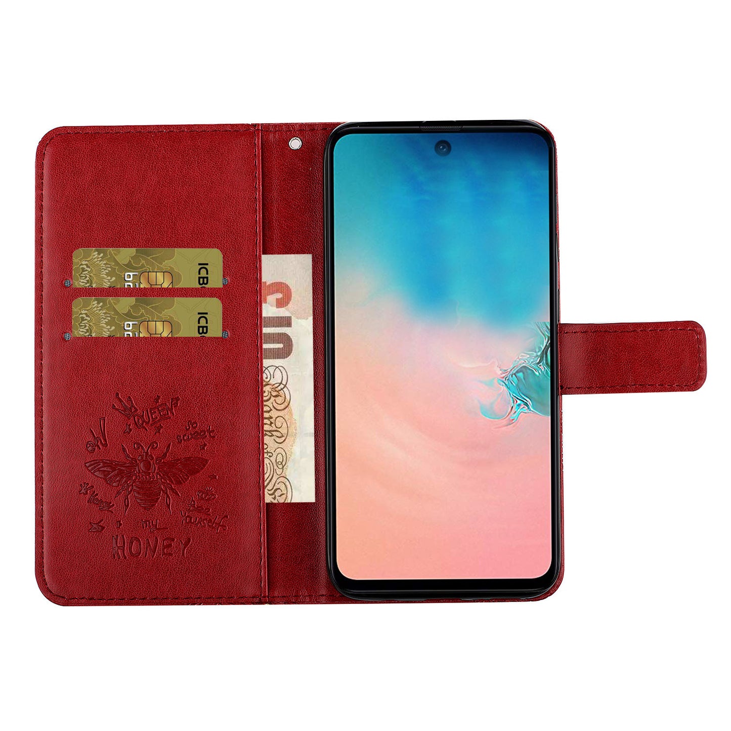 Imprint Bee TPU+PU Leather Wallet Phone Case for Samsung Galaxy S20 4G/S20 5G - Red