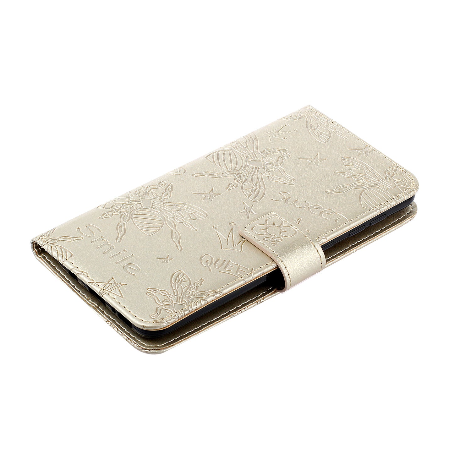 Imprint Bee TPU+PU Leather Wallet Phone Case for Samsung Galaxy S20 4G/S20 5G - Gold