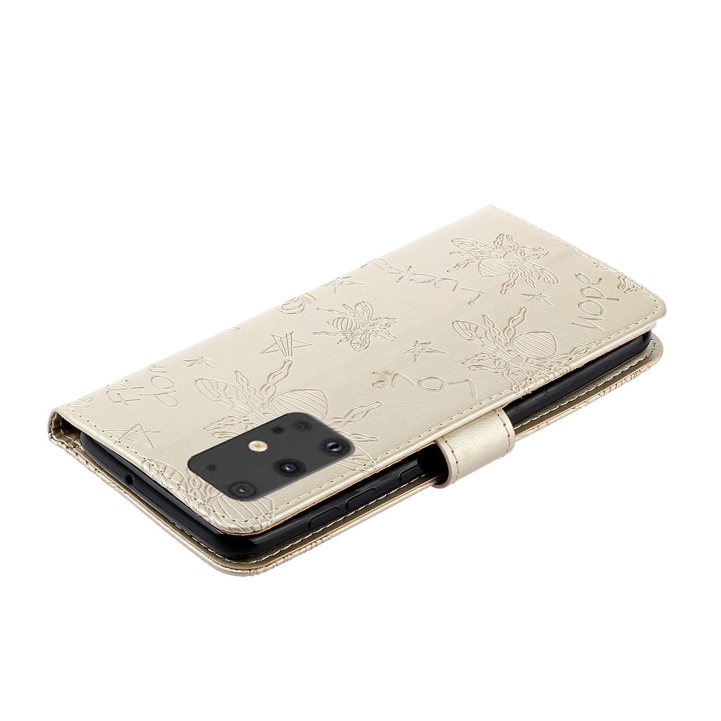 Imprint Bee TPU+PU Leather Wallet Phone Case for Samsung Galaxy S20 4G/S20 5G - Gold