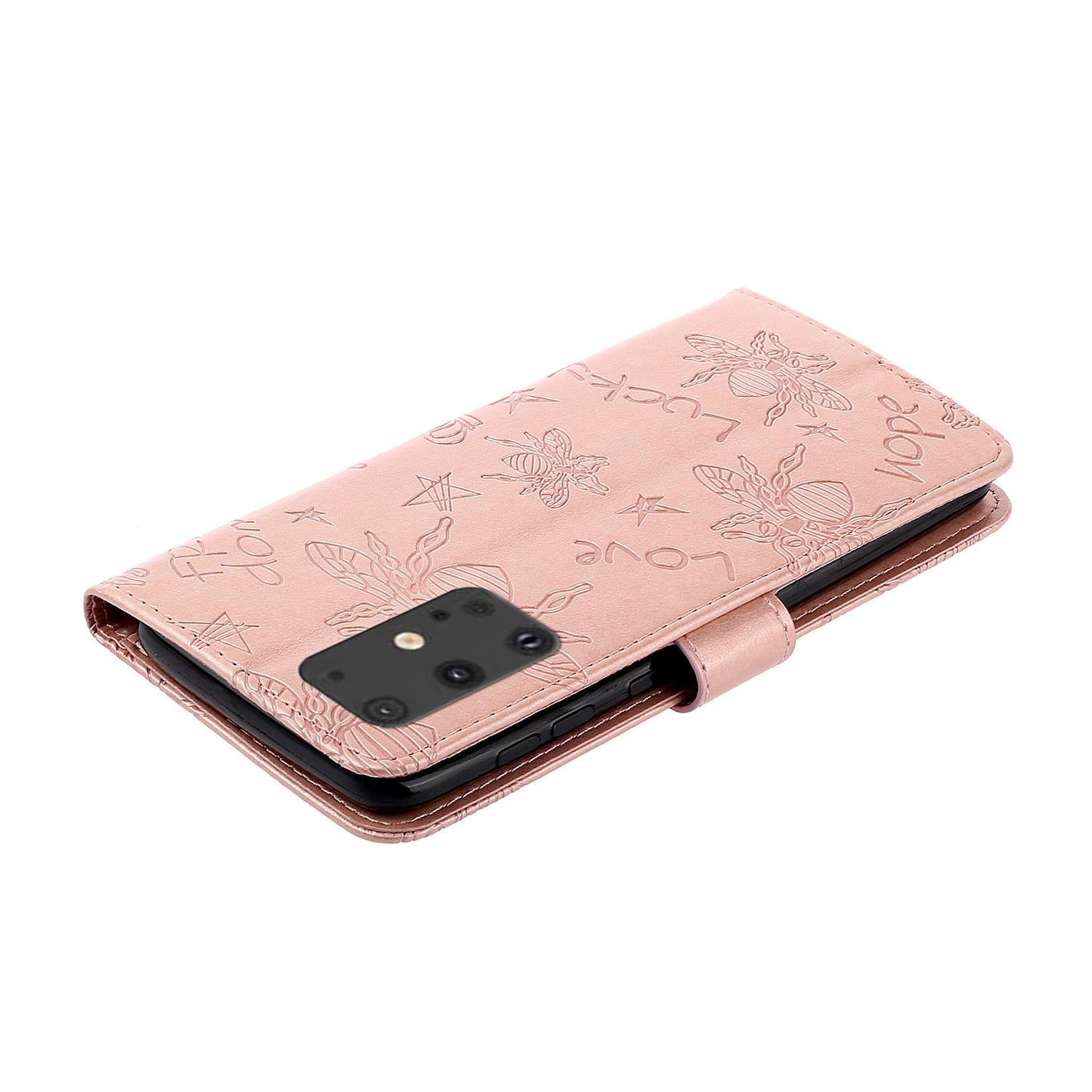 Imprint Bee TPU+PU Leather Wallet Phone Case for Samsung Galaxy S20 4G/S20 5G - Rose Gold