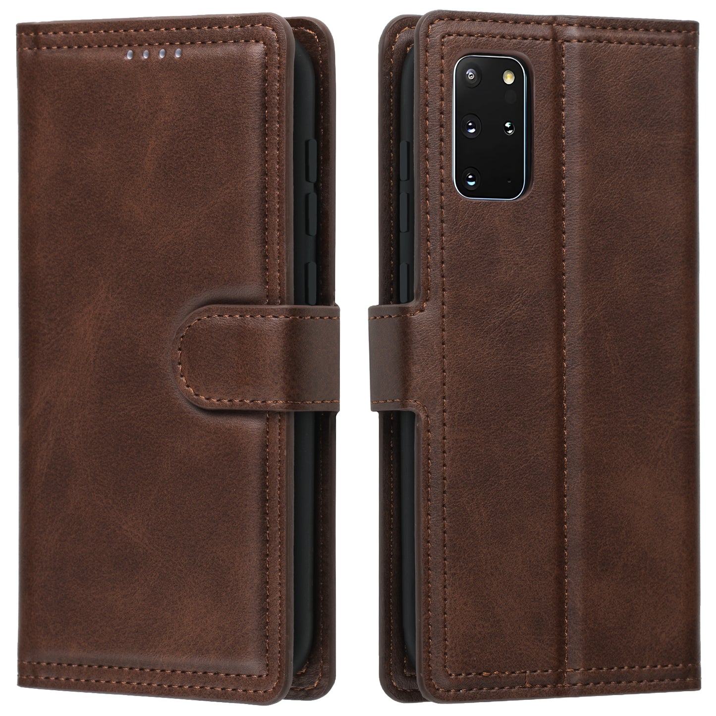 Wallet Leather Stand Phone Case for Samsung Galaxy S20 Plus - Coffee