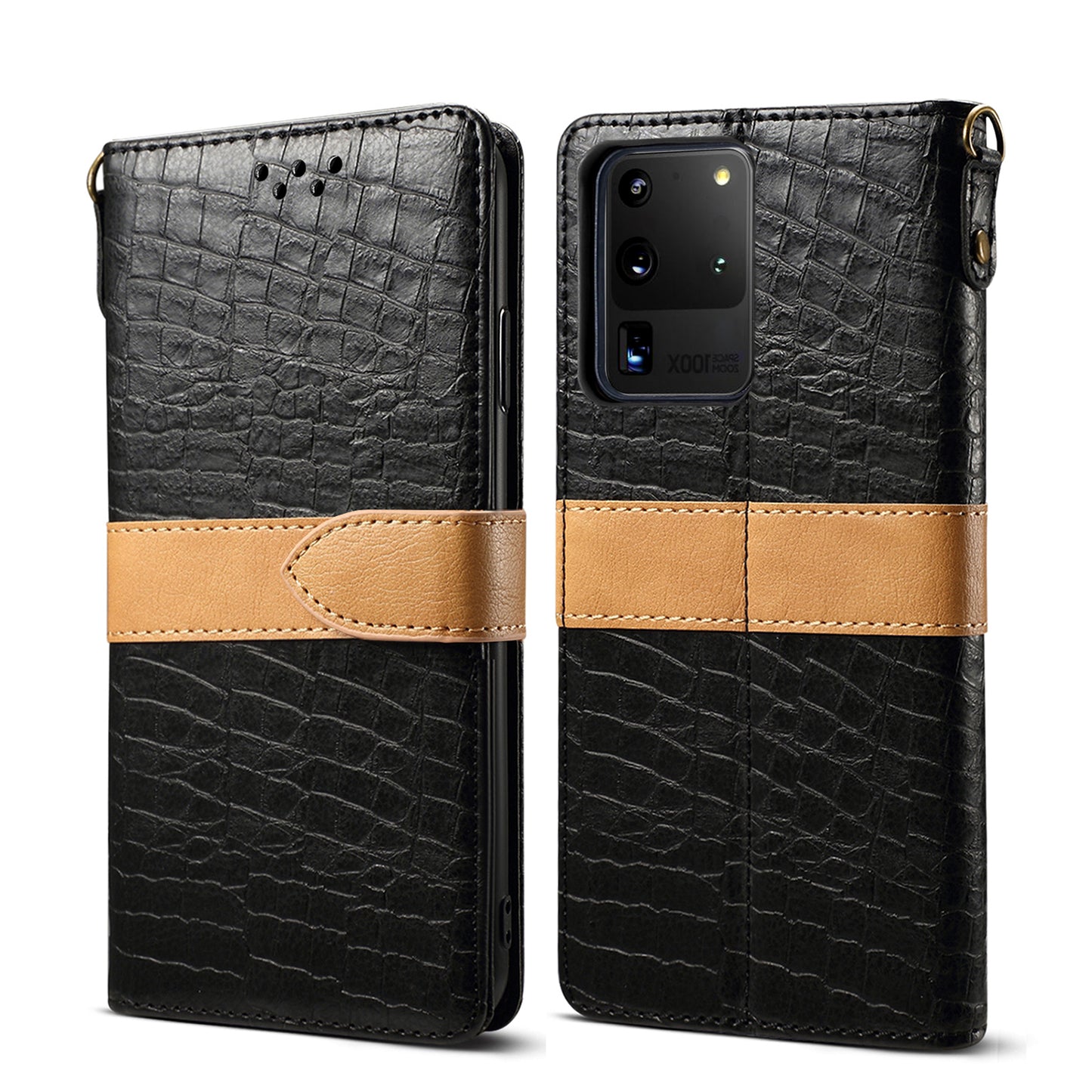Crocodile Skin Leather Wallet Case for Samsung Galaxy S20 Ultra - Black