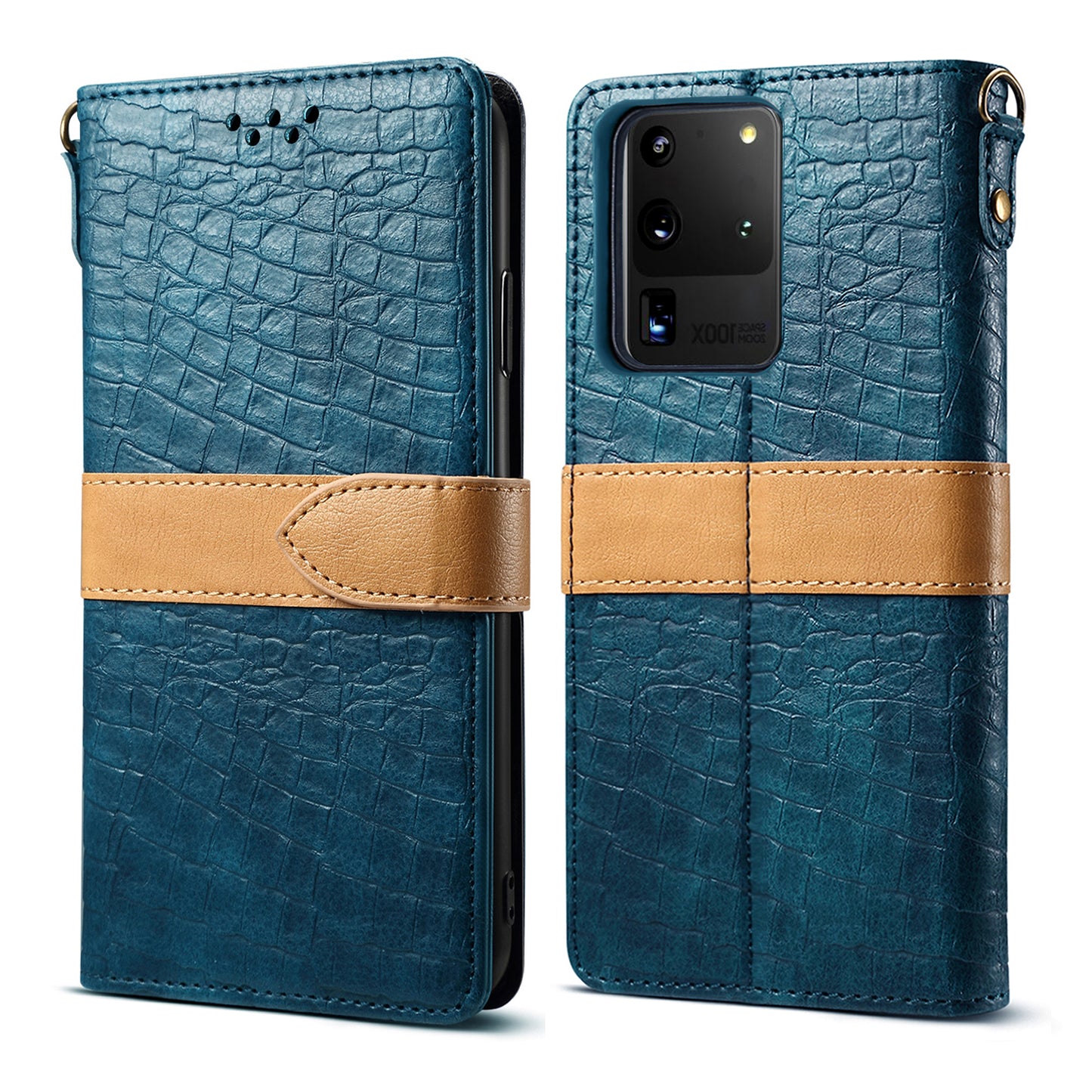 Crocodile Skin Leather Wallet Case for Samsung Galaxy S20 Ultra - Blue