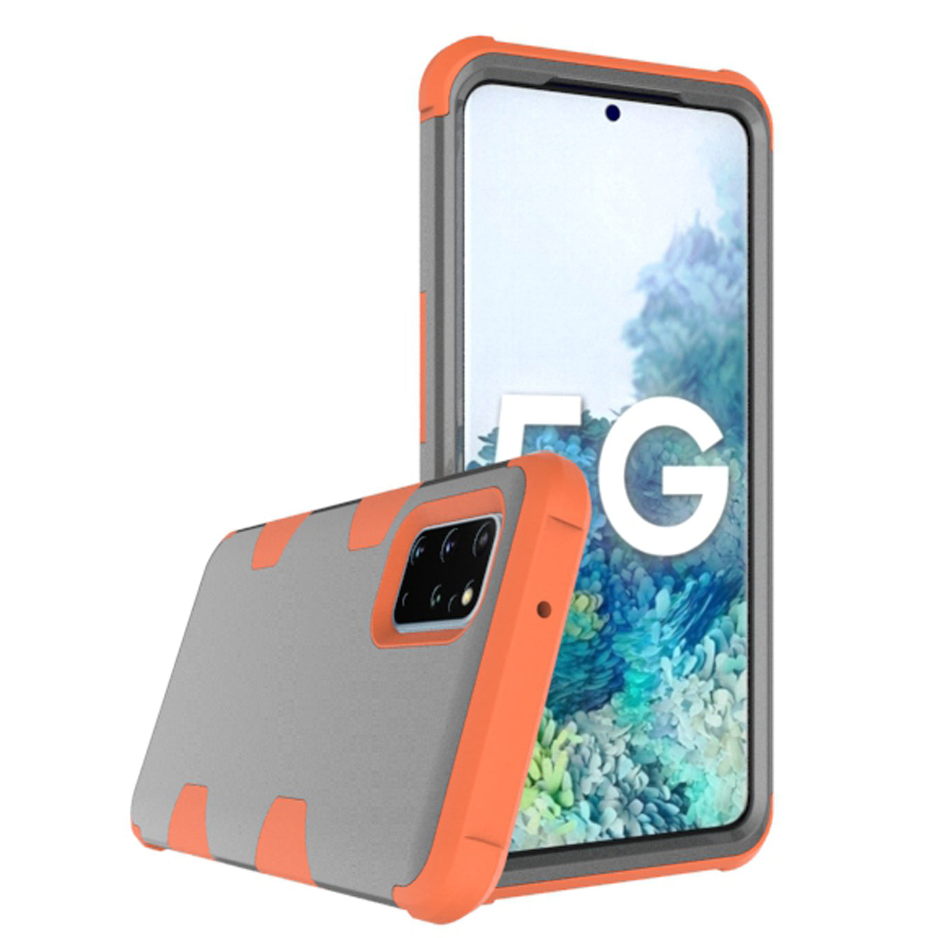 Anti-dust Shock-proof Silicone + PC Shell for Samsung Galaxy S20 4G/S20 5G - Orange / Grey