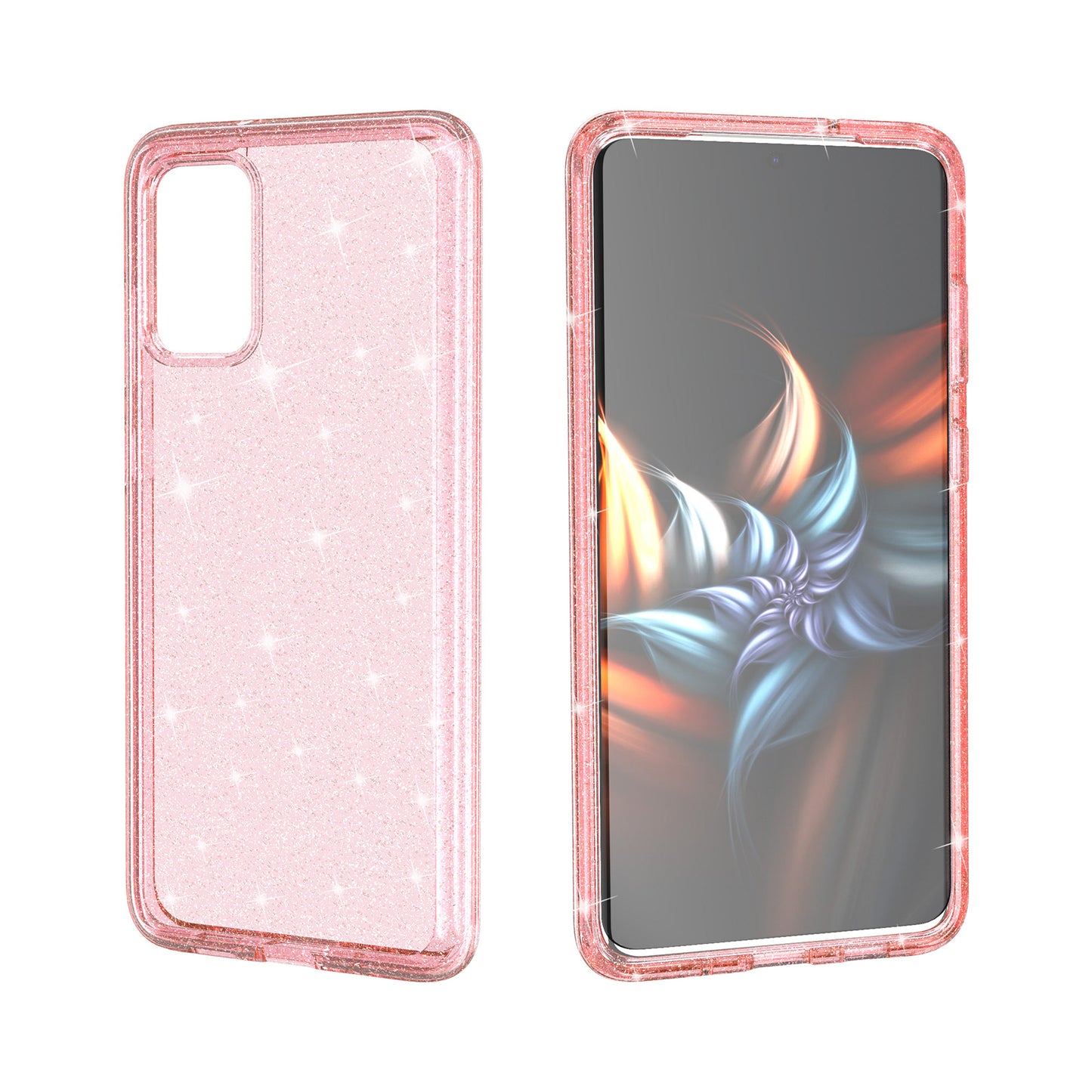 Glittery Powder PC TPU Hybrid Phone Case Covering for Samsung Galaxy S20 Plus/S20 Plus 5G - Pink