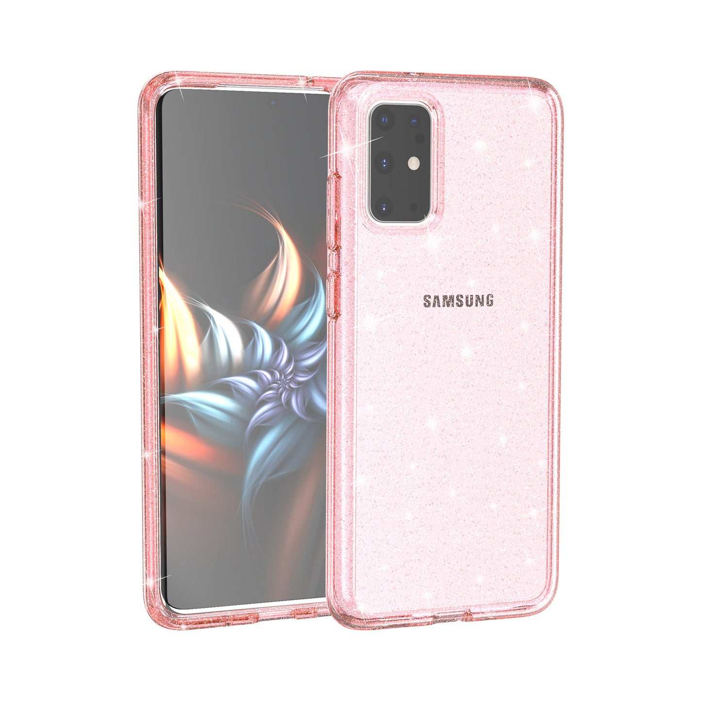 Glittery Powder PC TPU Hybrid Phone Case Covering for Samsung Galaxy S20 Plus/S20 Plus 5G - Pink