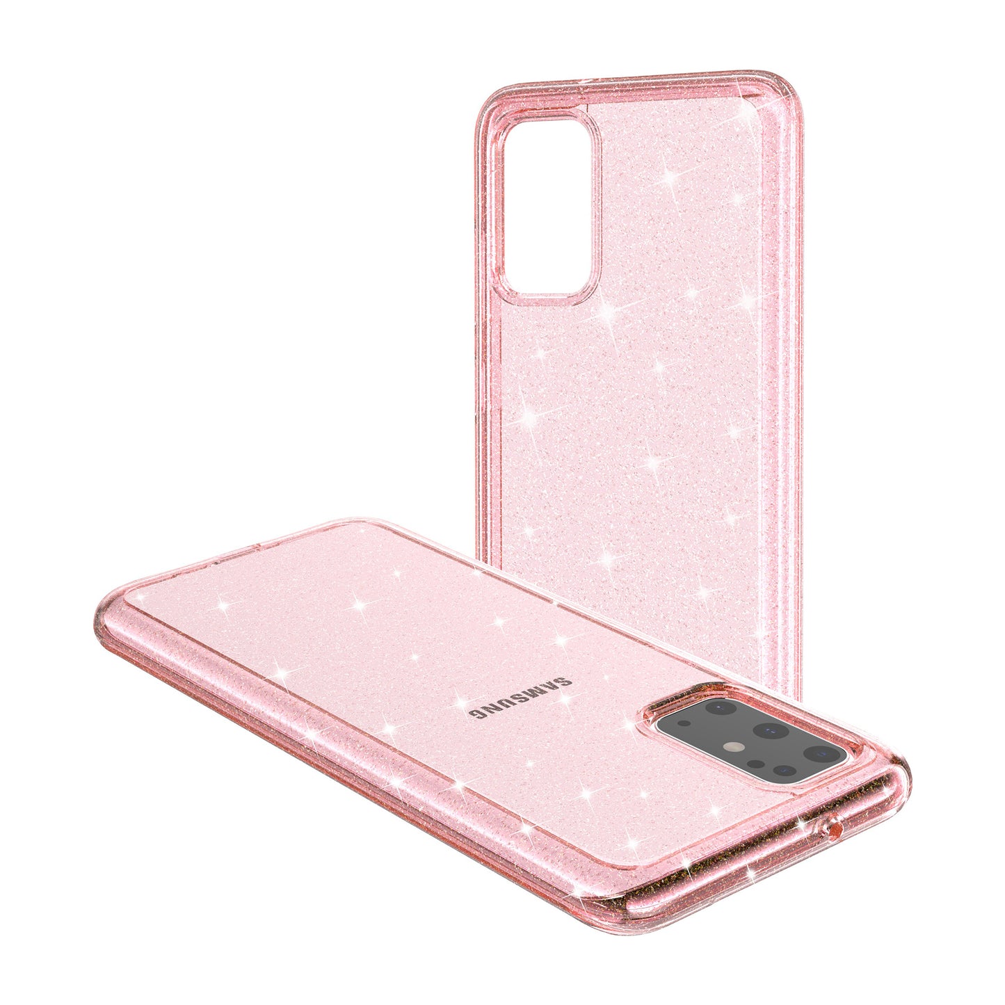 Glittery Powder PC TPU Hybrid Phone Case Covering for Samsung Galaxy S20 Plus/S20 Plus 5G - Pink