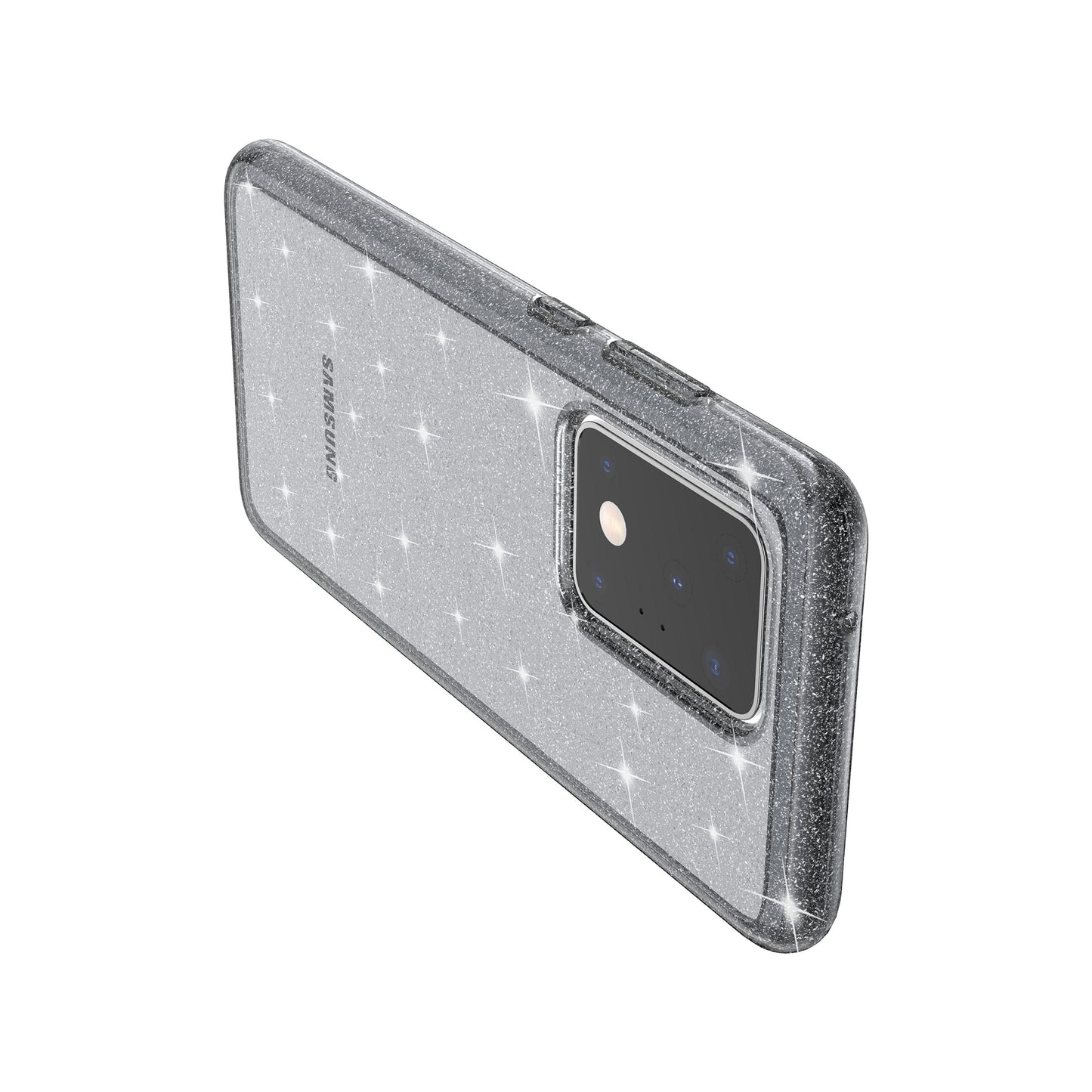 Glittery Powder PC TPU Hybrid Phone Case Covering for Samsung Galaxy S20 Ultra - Black