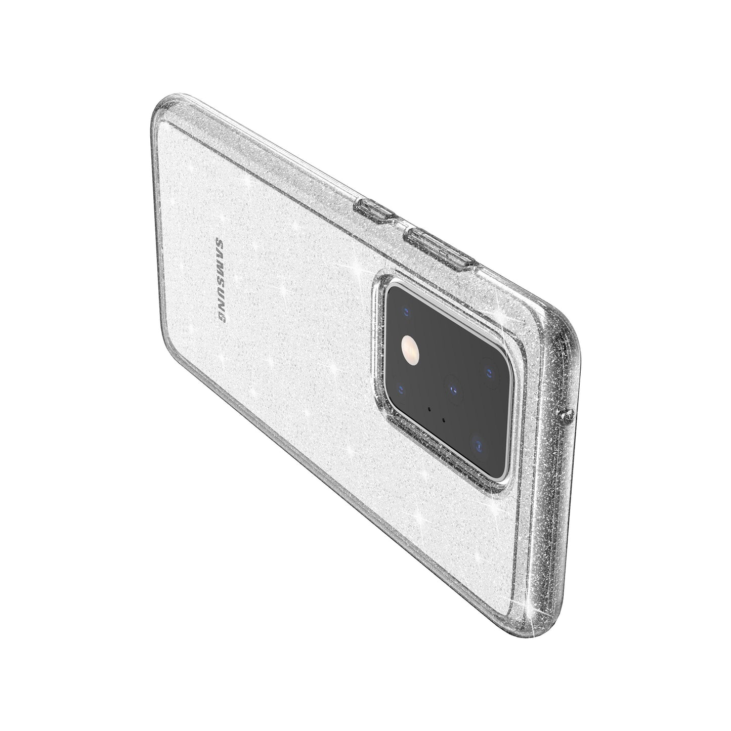 Glittery Powder PC TPU Hybrid Phone Case Covering for Samsung Galaxy S20 Ultra - Grey