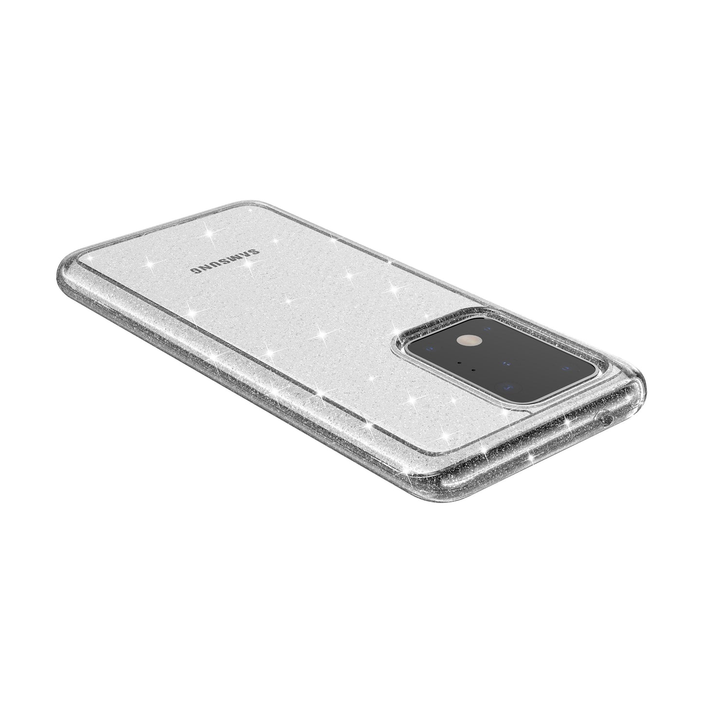 Glittery Powder PC TPU Hybrid Phone Case Covering for Samsung Galaxy S20 Ultra - Grey