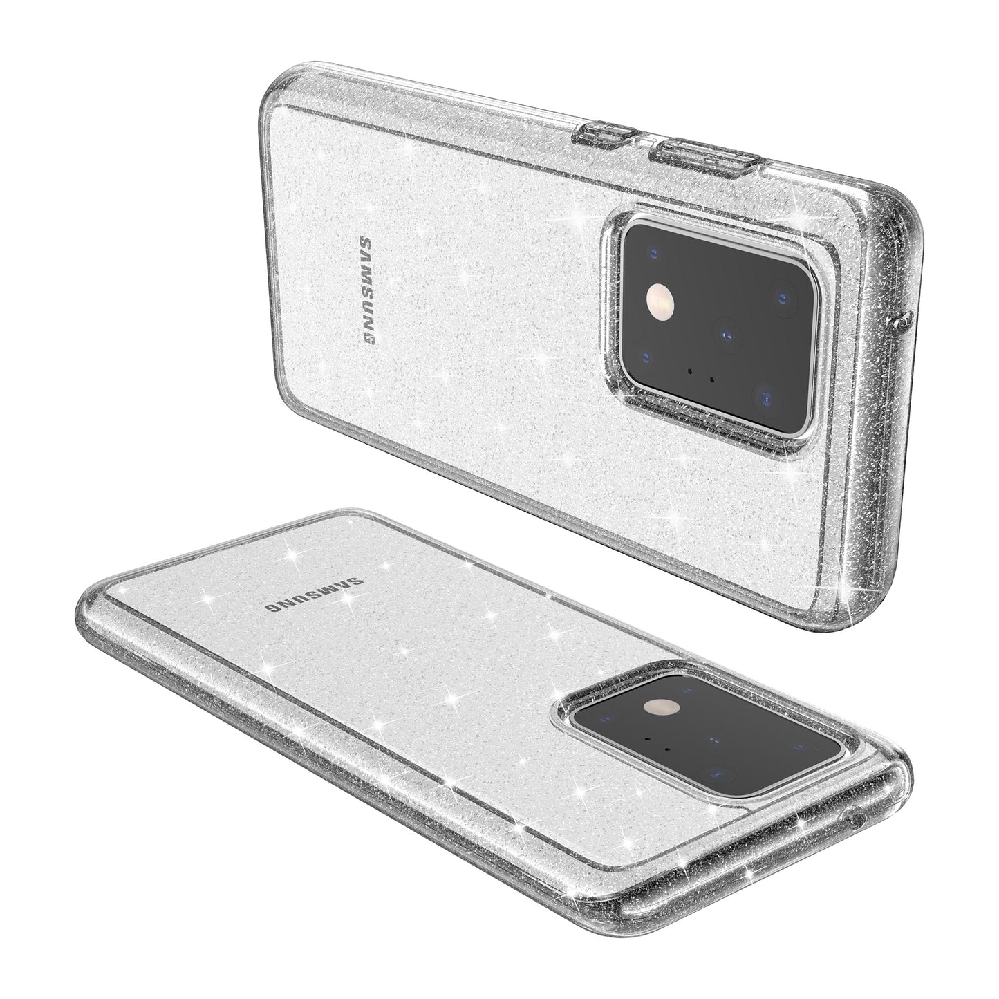 Glittery Powder PC TPU Hybrid Phone Case Covering for Samsung Galaxy S20 Ultra - Grey