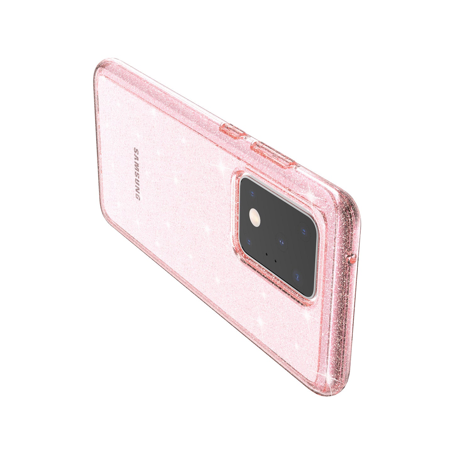 Glittery Powder PC TPU Hybrid Phone Case Covering for Samsung Galaxy S20 Ultra - Pink