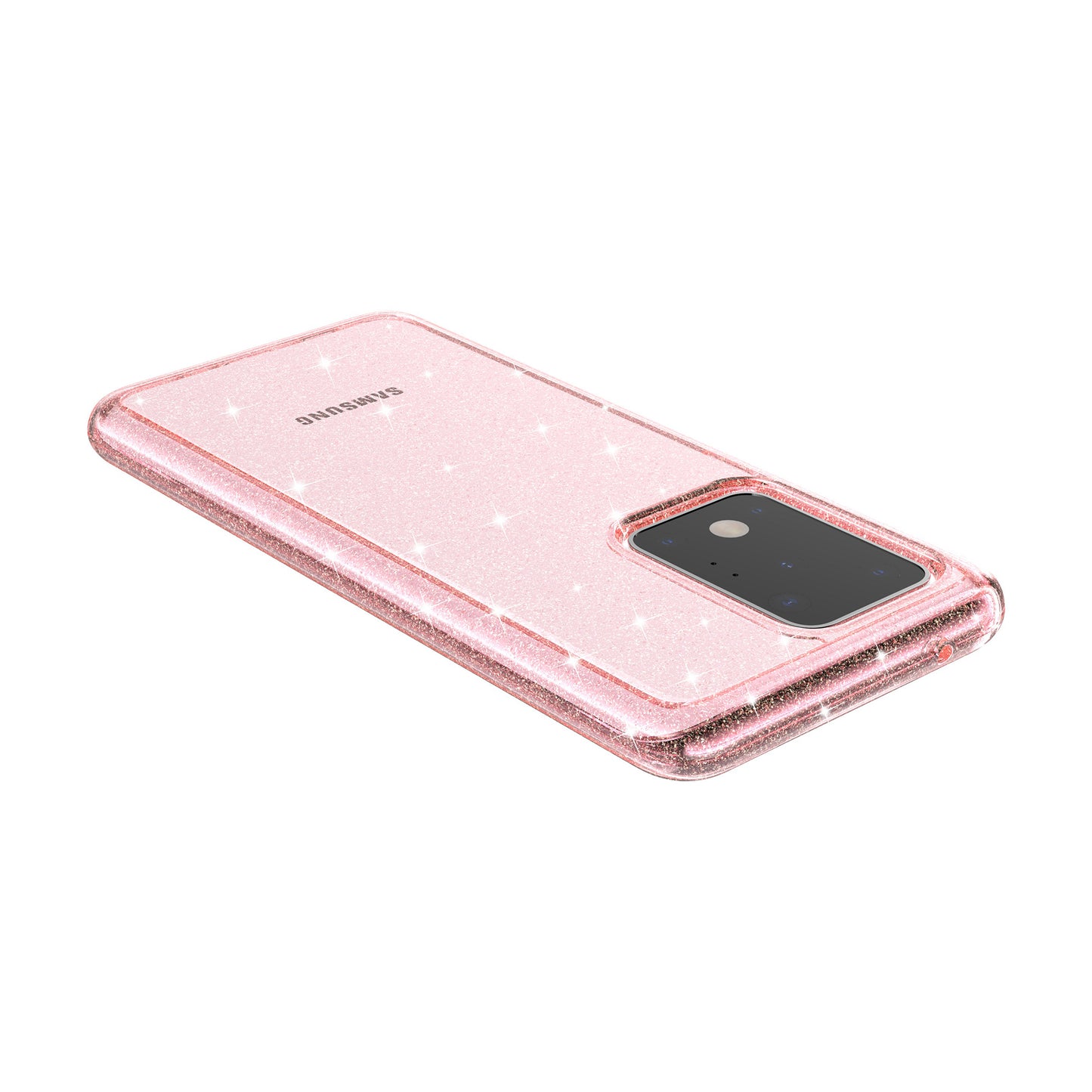 Glittery Powder PC TPU Hybrid Phone Case Covering for Samsung Galaxy S20 Ultra - Pink