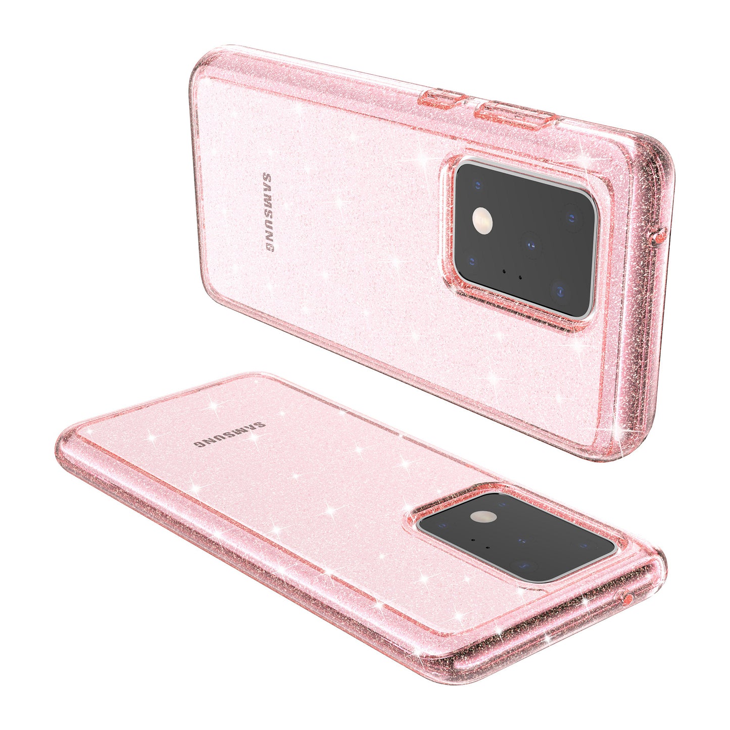 Glittery Powder PC TPU Hybrid Phone Case Covering for Samsung Galaxy S20 Ultra - Pink
