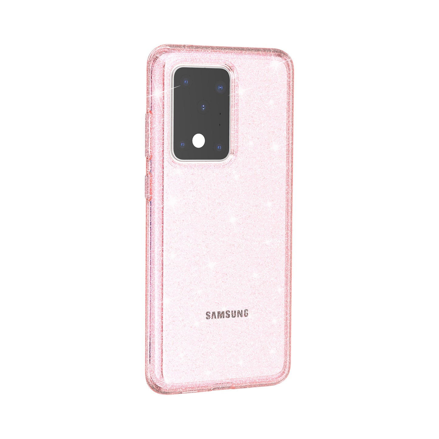 Glittery Powder PC TPU Hybrid Phone Case Covering for Samsung Galaxy S20 Ultra - Pink