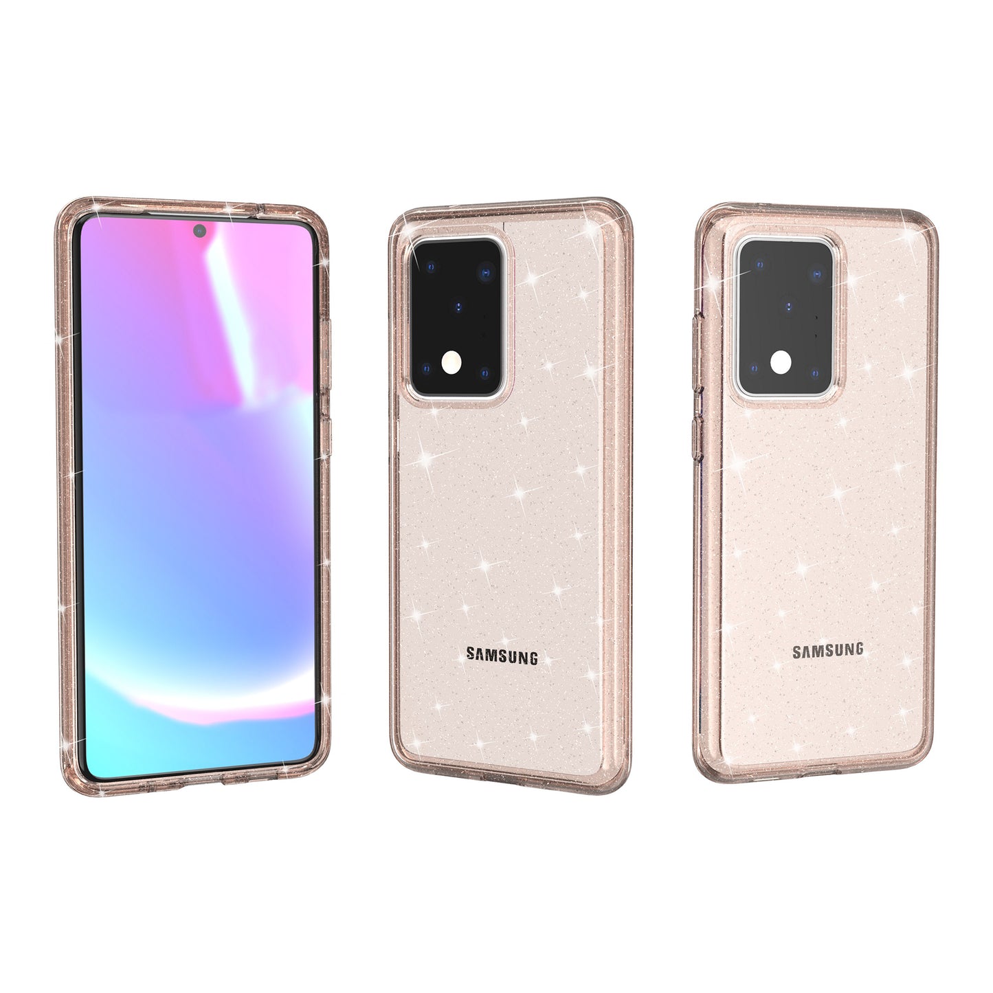 Glittery Powder PC TPU Hybrid Phone Case Covering for Samsung Galaxy S20 Ultra - Gold