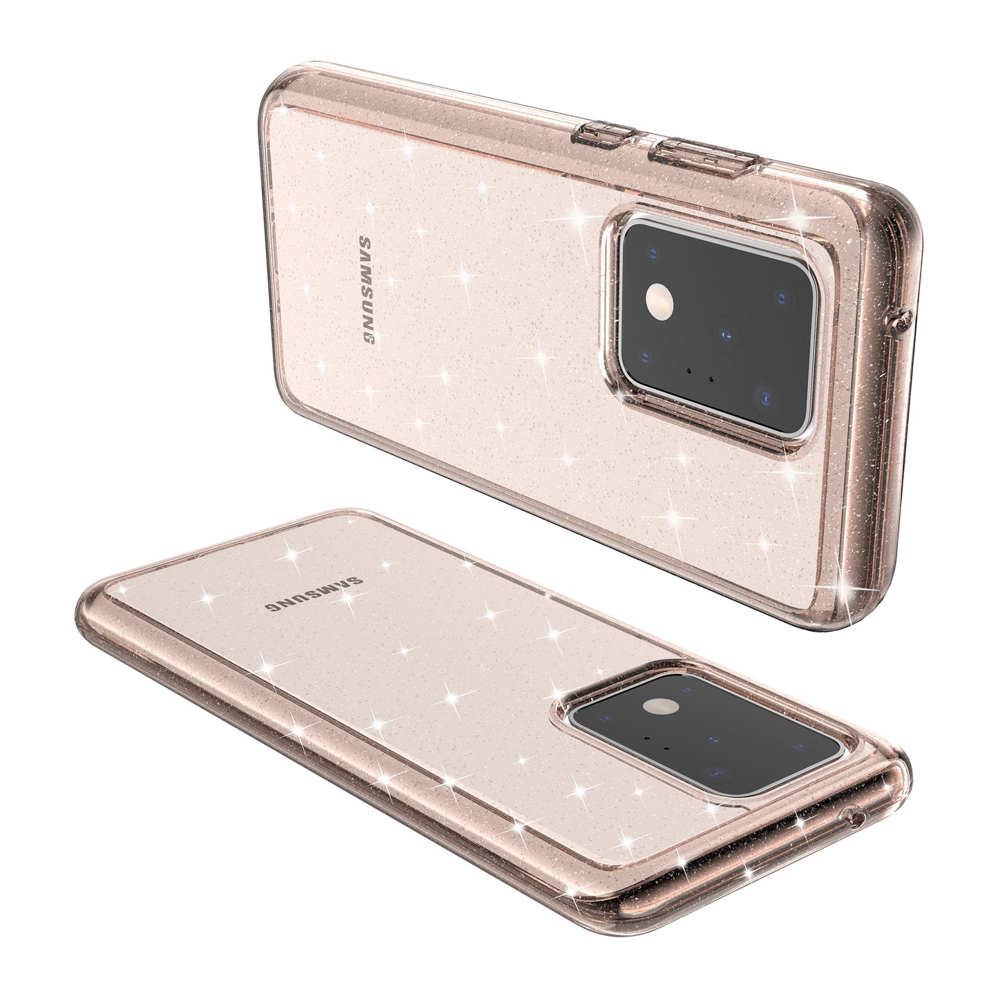 Glittery Powder PC TPU Hybrid Phone Case Covering for Samsung Galaxy S20 Ultra - Gold