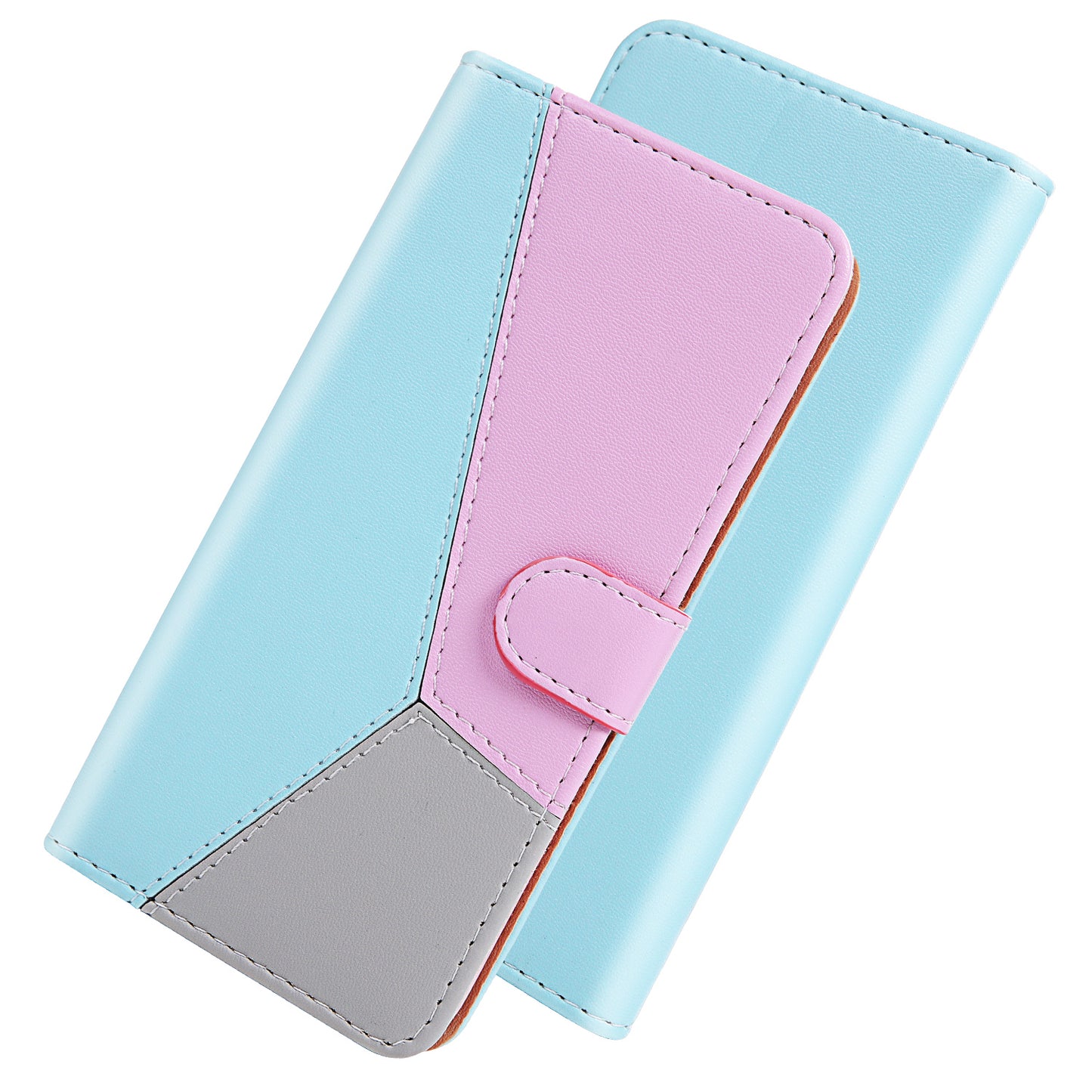 Tricolor PU Leather Unique Wallet Stand Case for Samsung Galaxy S20 4G/S20 5G - Blue/Purple/Grey