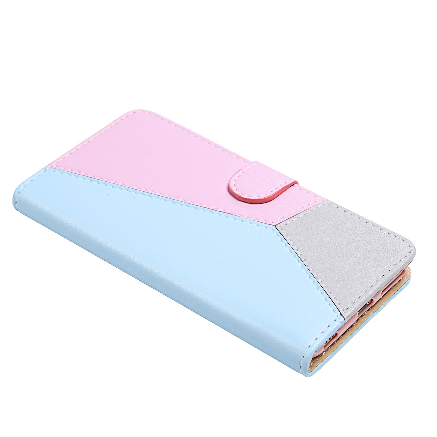 Tricolor PU Leather Unique Wallet Stand Case for Samsung Galaxy S20 4G/S20 5G - Blue/Purple/Grey
