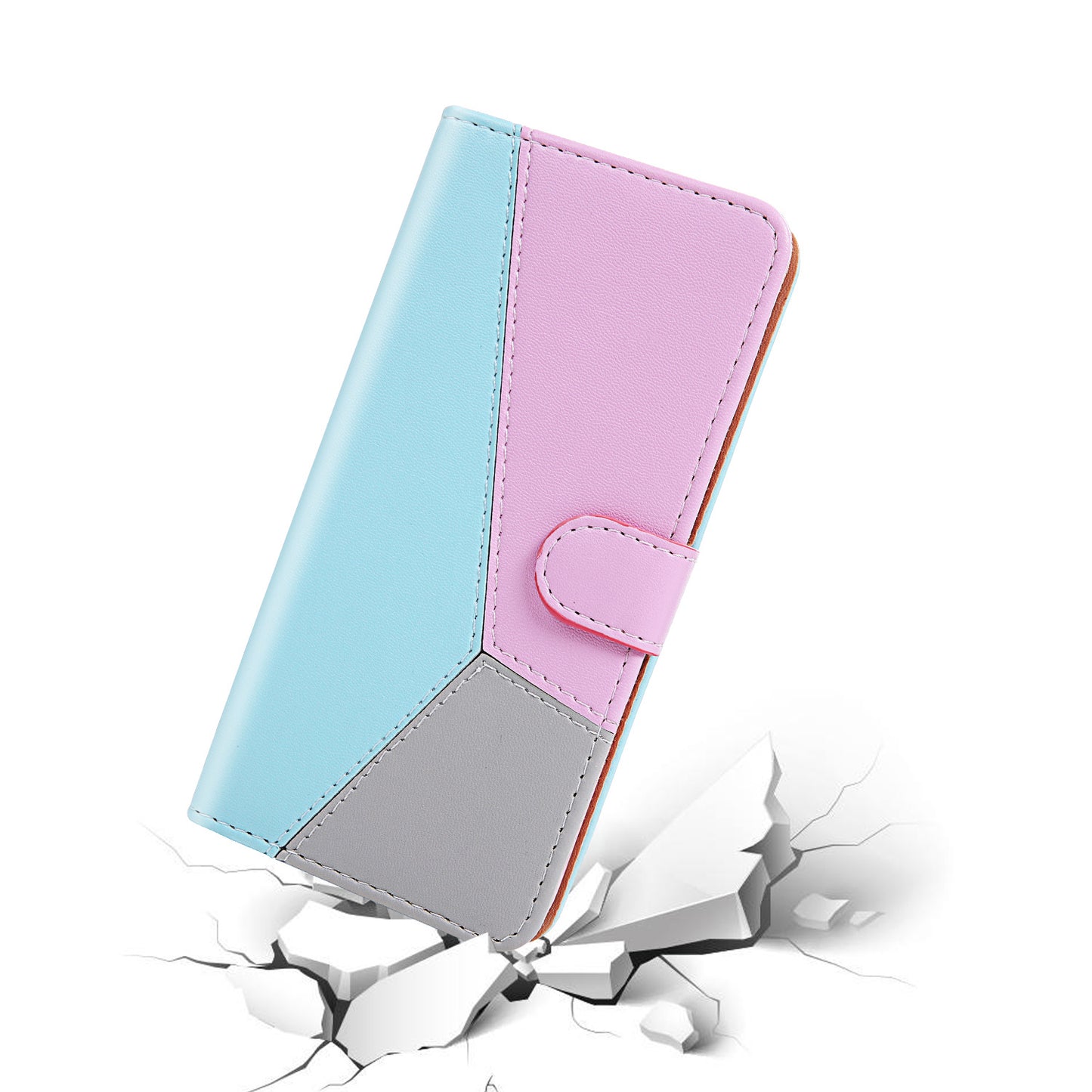 Tricolor PU Leather Unique Wallet Stand Case for Samsung Galaxy S20 4G/S20 5G - Blue/Purple/Grey
