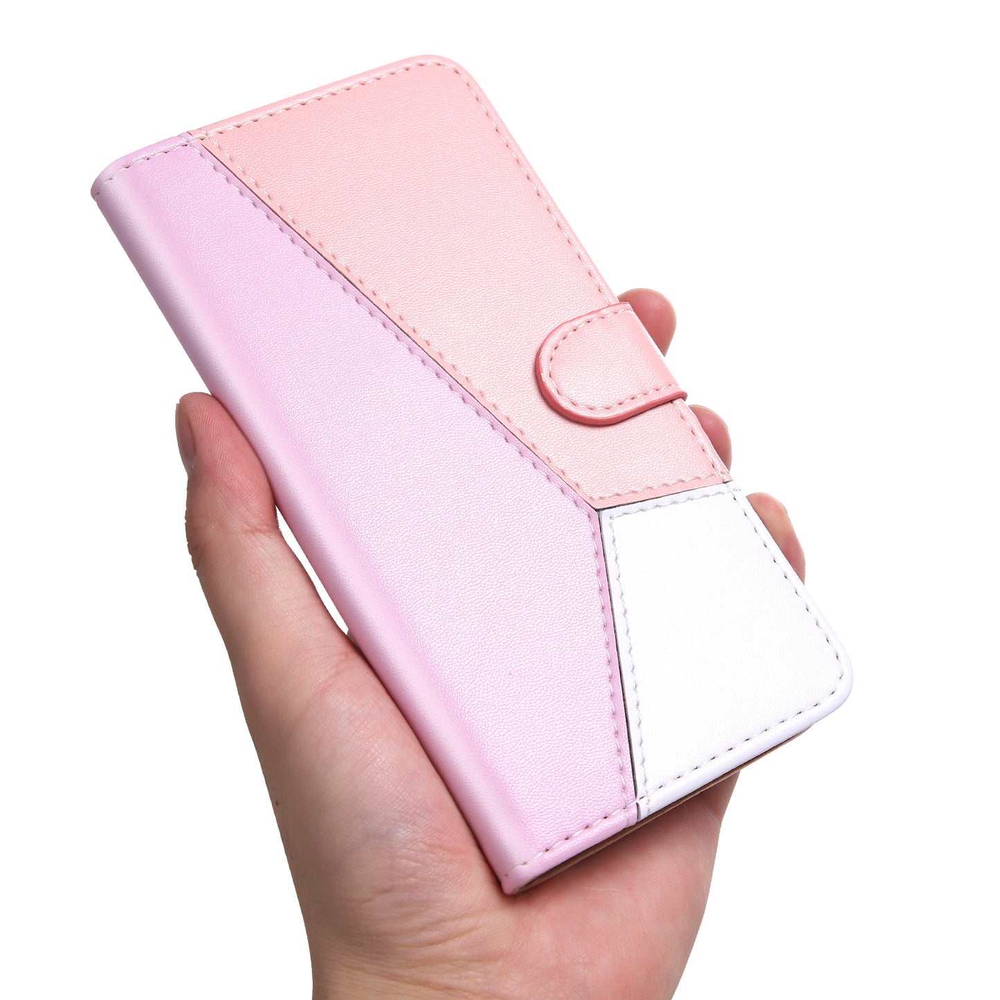 Tricolor PU Leather Unique Wallet Stand Case for Samsung Galaxy S20 4G/S20 5G - Purple/Pink/White