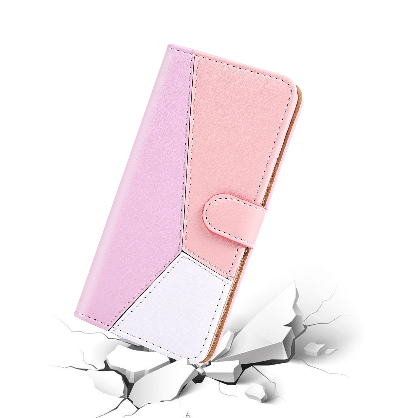 Tricolor PU Leather Unique Wallet Stand Case for Samsung Galaxy S20 4G/S20 5G - Purple/Pink/White