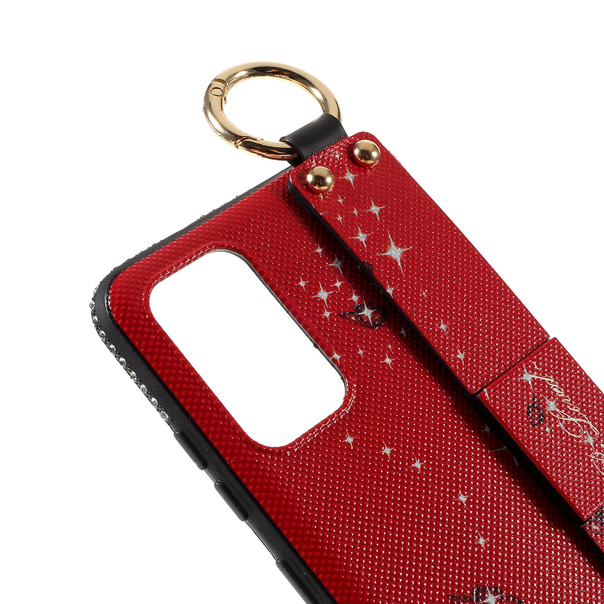 For Samsung Galaxy S20 Plus Flower Pattern Rhinestone Decor TPU Shell with Hand Strap - Red