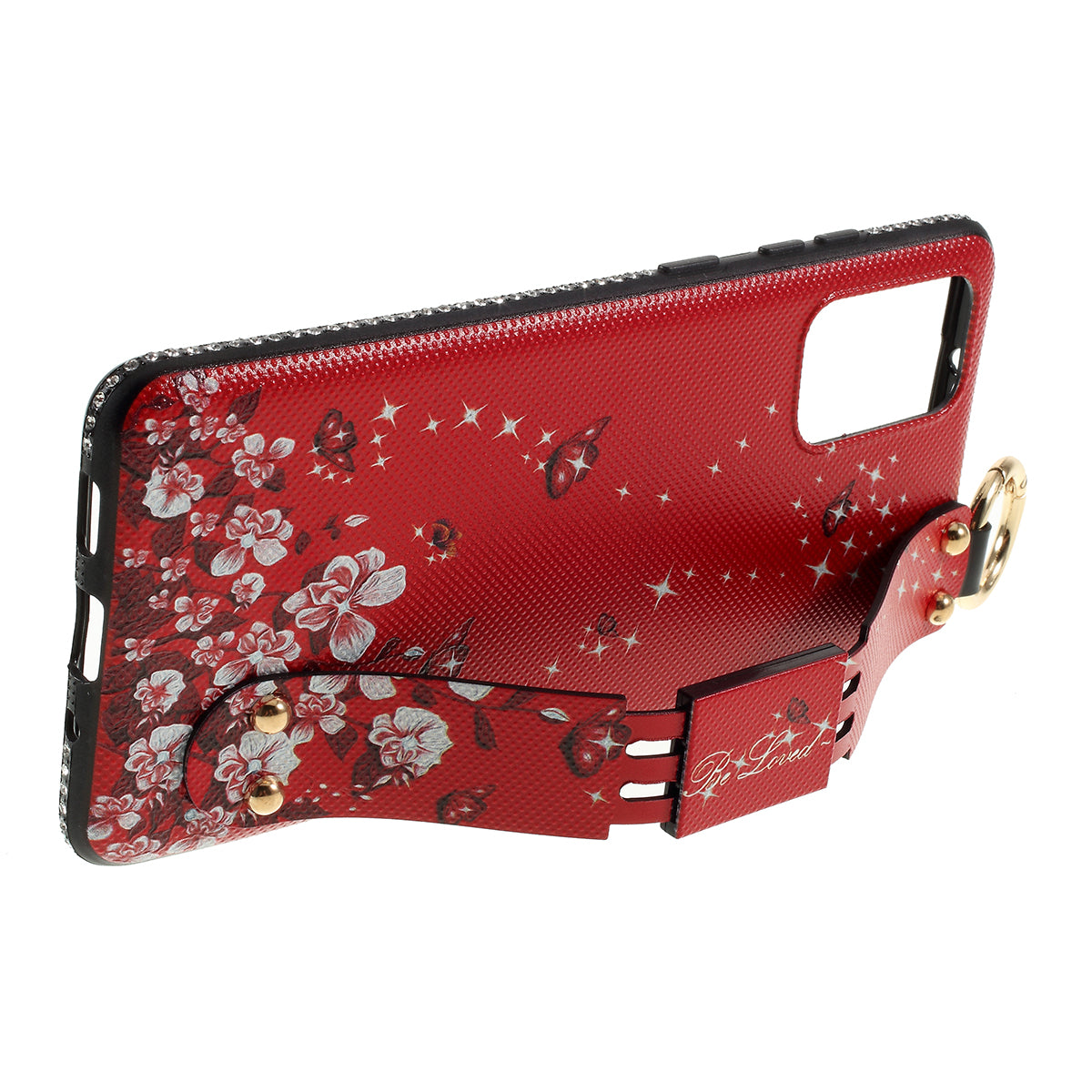 For Samsung Galaxy S20 Plus Flower Pattern Rhinestone Decor TPU Shell with Hand Strap - Red