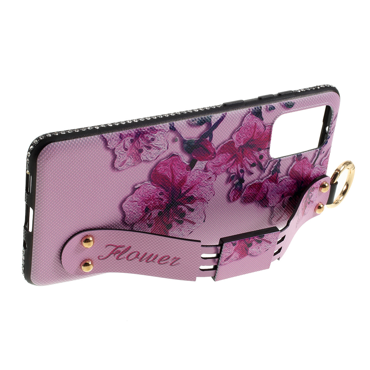 For Samsung Galaxy S20 Plus Flower Pattern Rhinestone Decor TPU Shell with Hand Strap - Pink