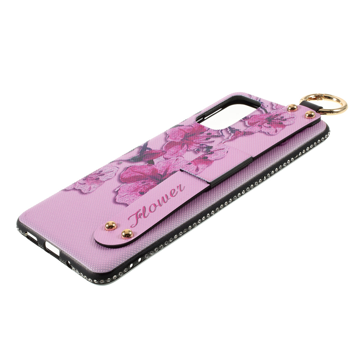 For Samsung Galaxy S20 Plus Flower Pattern Rhinestone Decor TPU Shell with Hand Strap - Pink