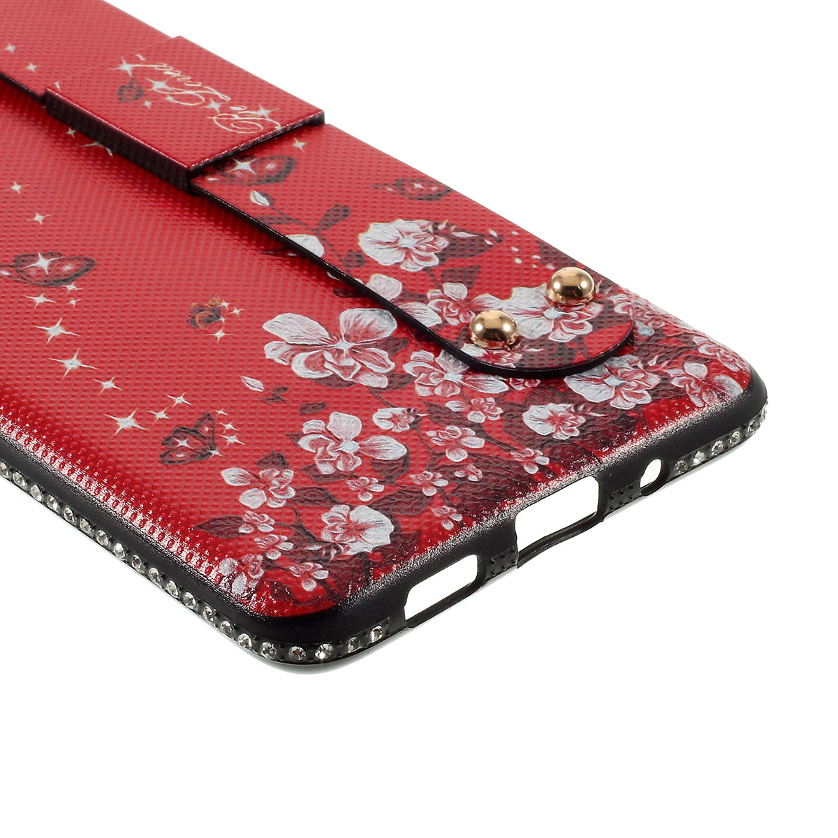 Flower Pattern TPU Rhinestone Decor Phone Cover with Hand Strap for Samsung Galaxy S20 4G/S20 5G - Red