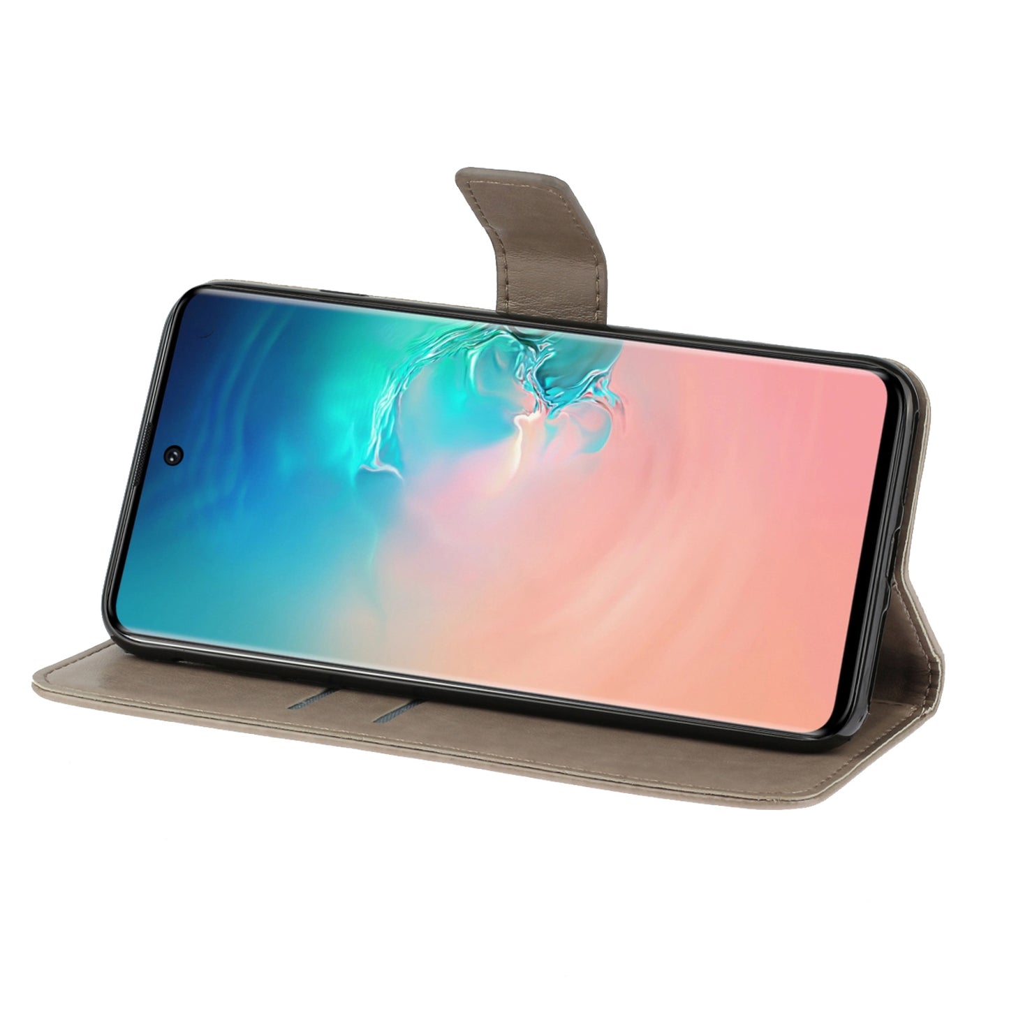 Imprint Dog Leather Wallet Stand Case for Samsung Galaxy S20 Plus - Grey
