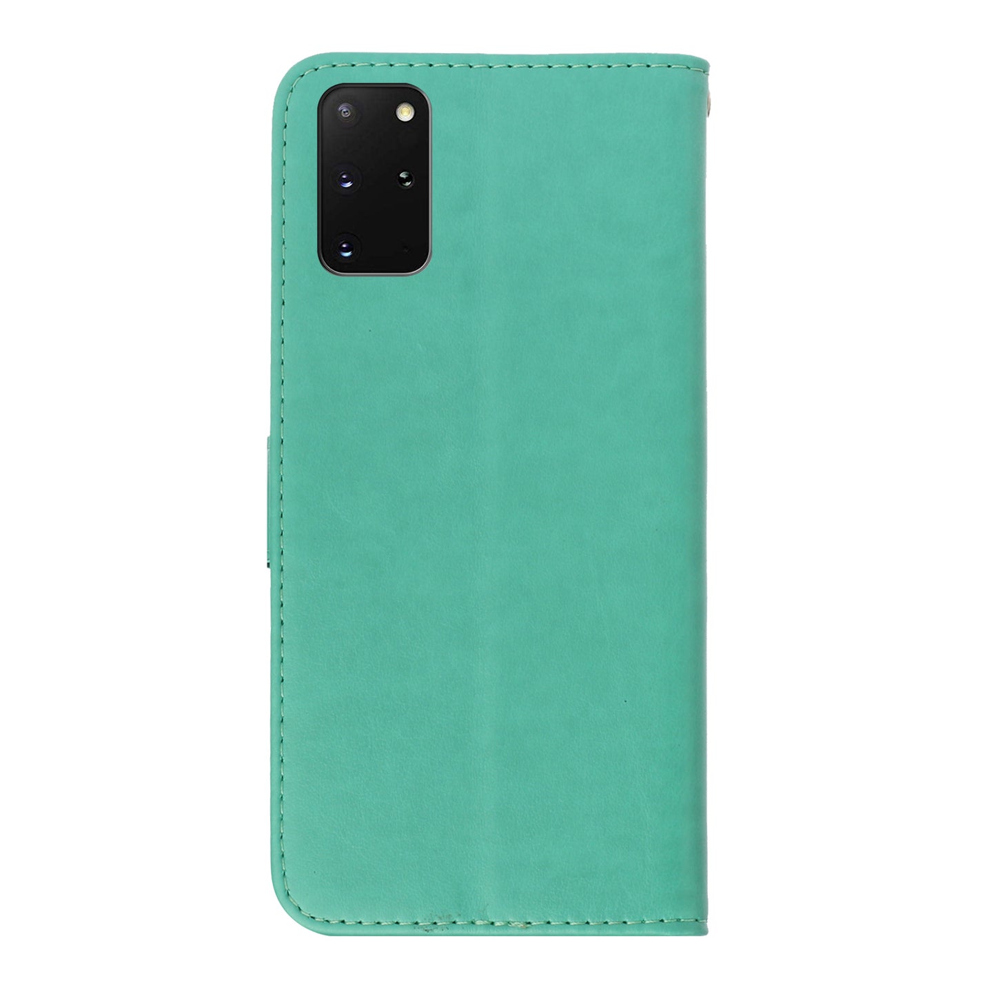 Imprint Dog Leather Wallet Stand Case for Samsung Galaxy S20 Plus - Cyan