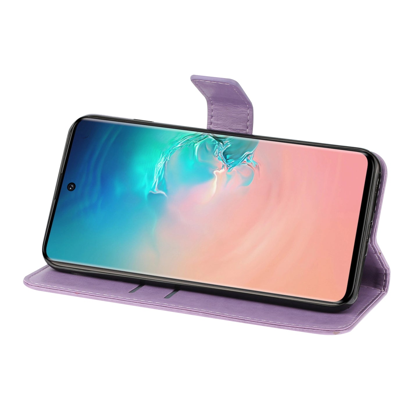 Imprint Dog Leather Wallet Stand Case for Samsung Galaxy S20 Plus - Purple
