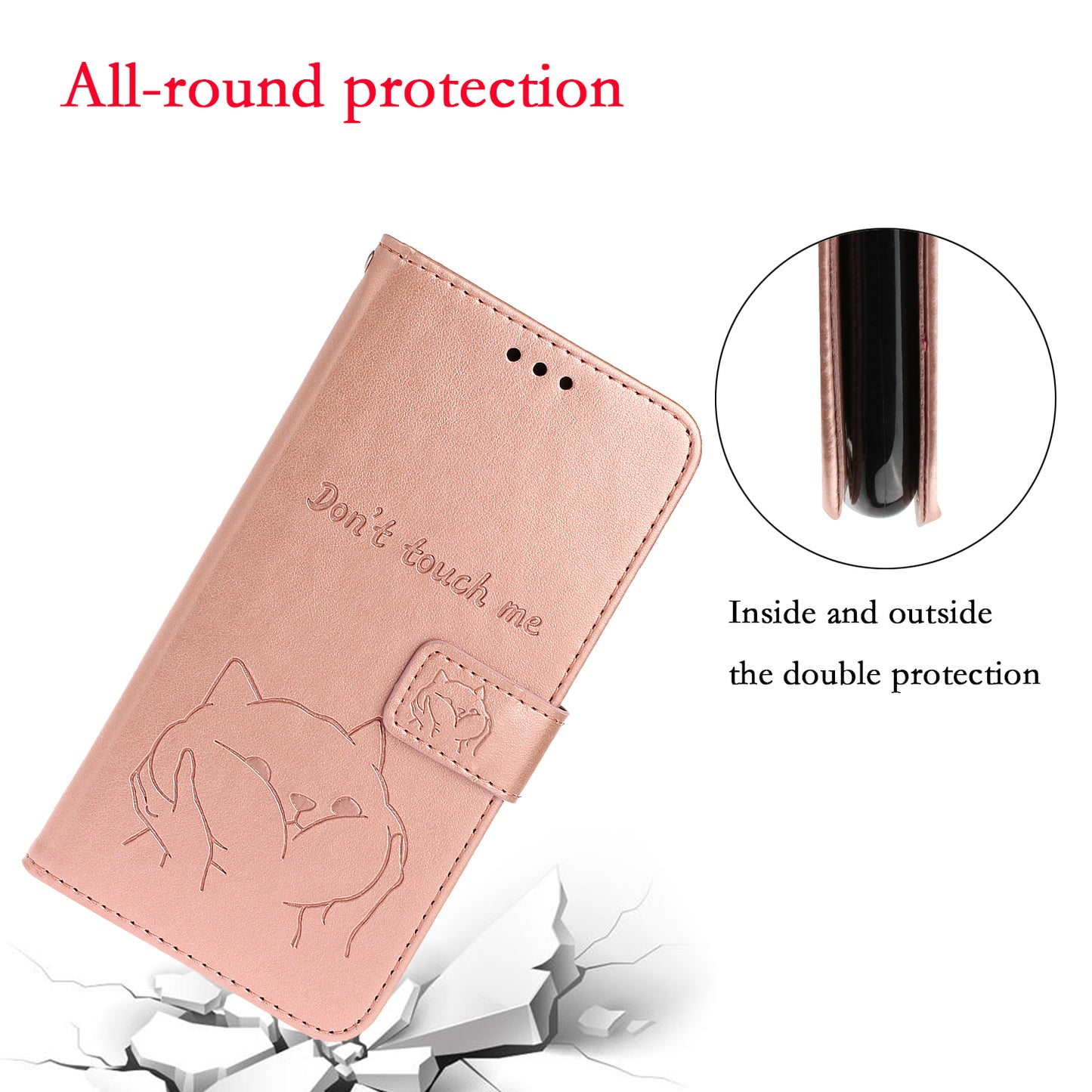 Imprint Dog Cell Phone Leather Wallet Case for Samsung Galaxy S20 Ultra - Rose Gold
