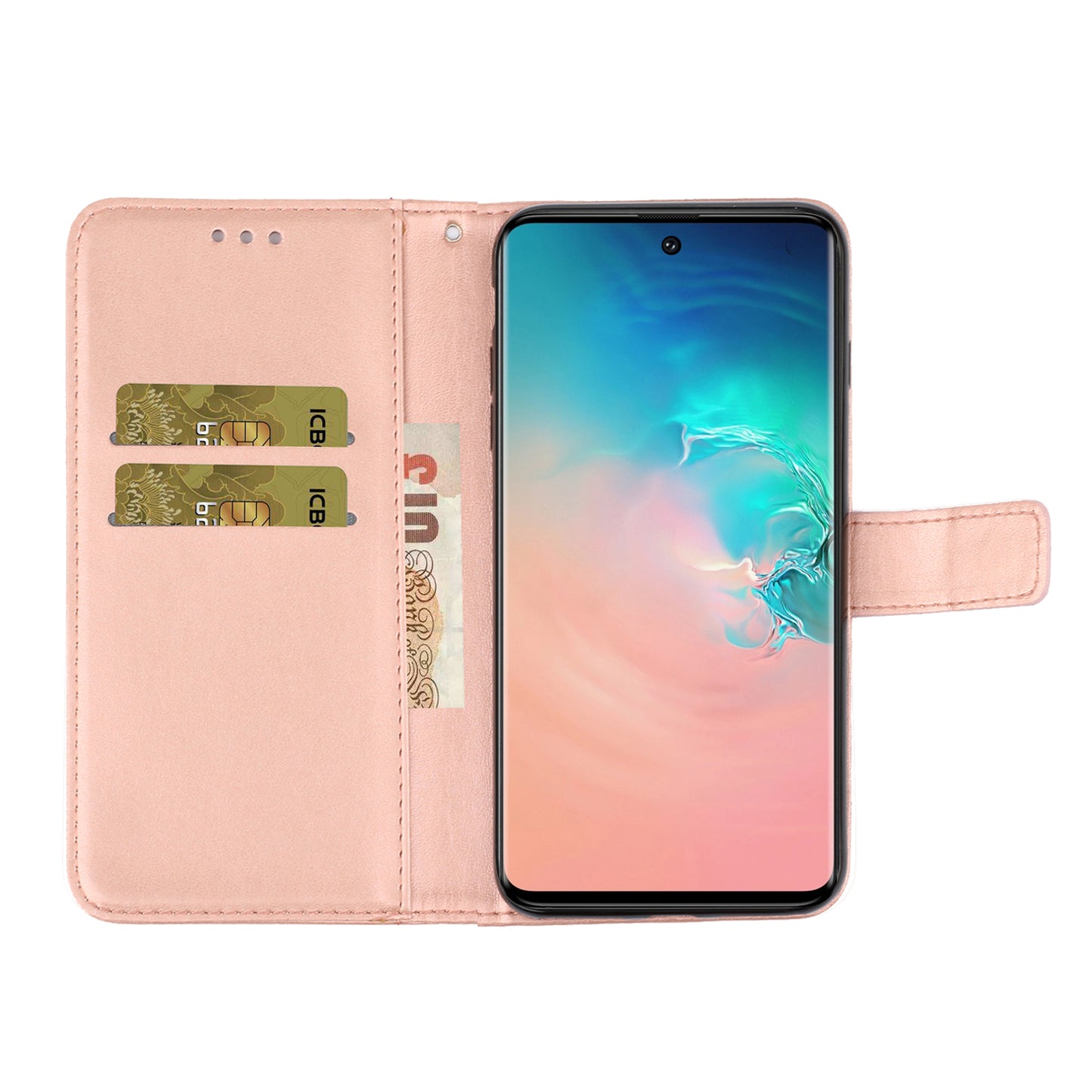 Imprint Dog Cell Phone Leather Wallet Case for Samsung Galaxy S20 Ultra - Rose Gold