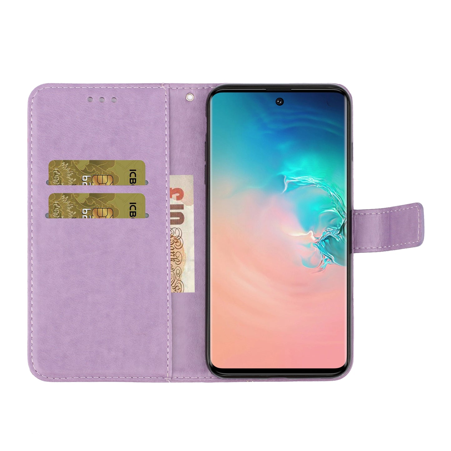 Imprint Dog Cell Phone Leather Wallet Case for Samsung Galaxy S20 Ultra - Purple