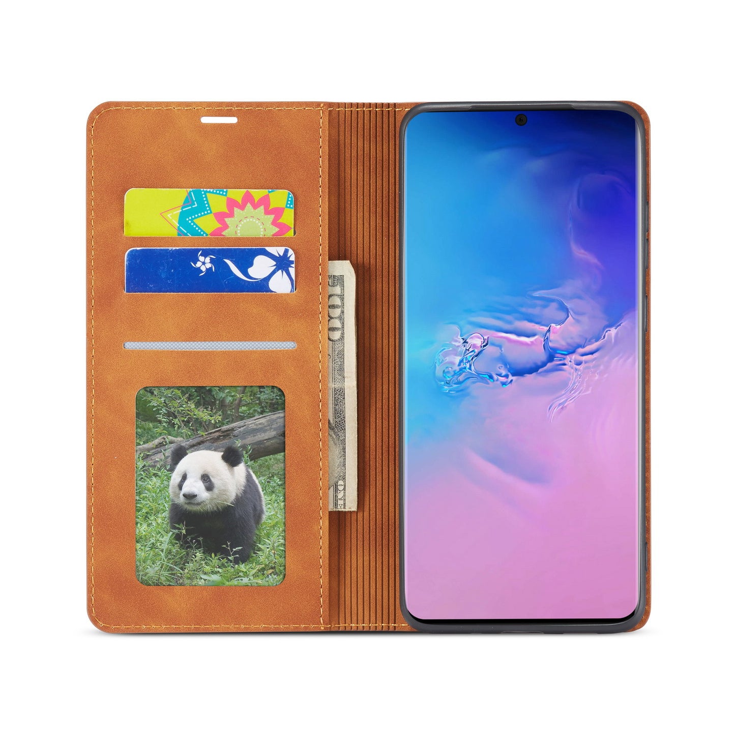 FORWENW Fantasy Series Silky Touch Leather Stand Case with Card Slots for Samsung Galaxy S20 4G/S20 5G - Brown