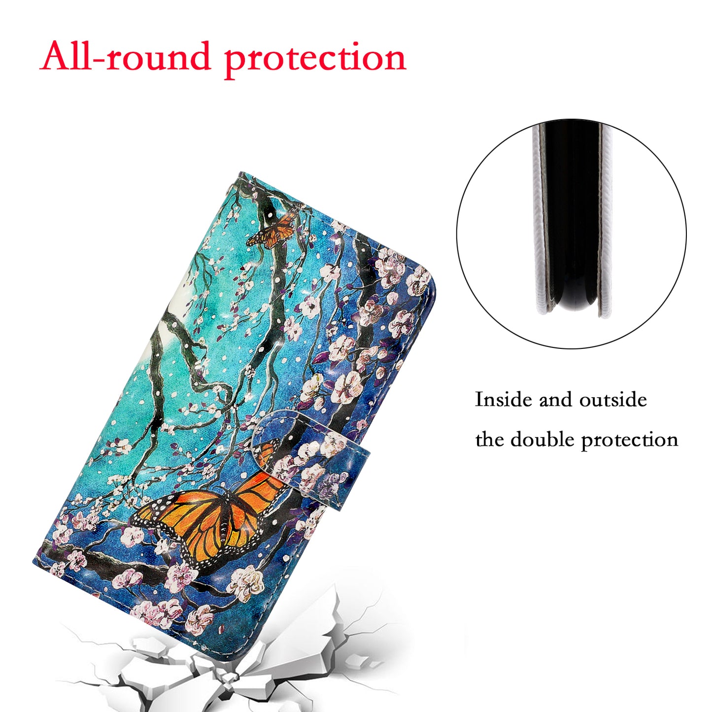 Light Spot Decor Patterned PU Leather Wallet Case Phone Covering for Samsung Galaxy S20 Ultra - Butterfly and Flower Tree