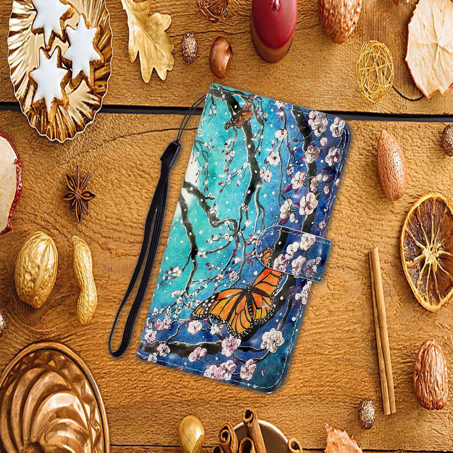 Light Spot Decor Patterned PU Leather Wallet Case Phone Covering for Samsung Galaxy S20 Ultra - Butterfly and Flower Tree