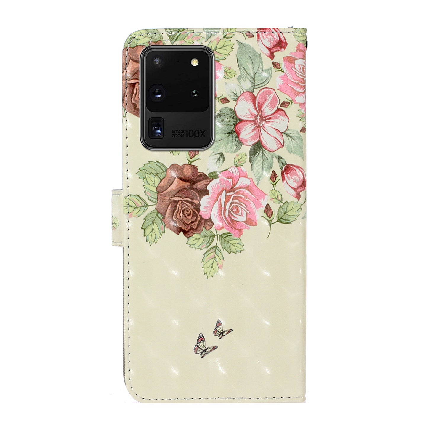 Light Spot Decor Patterned PU Leather Wallet Case Phone Covering for Samsung Galaxy S20 Ultra - Peony