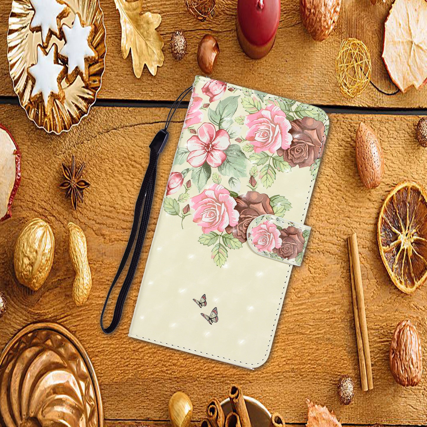 Light Spot Decor Patterned PU Leather Wallet Case Phone Covering for Samsung Galaxy S20 Ultra - Peony