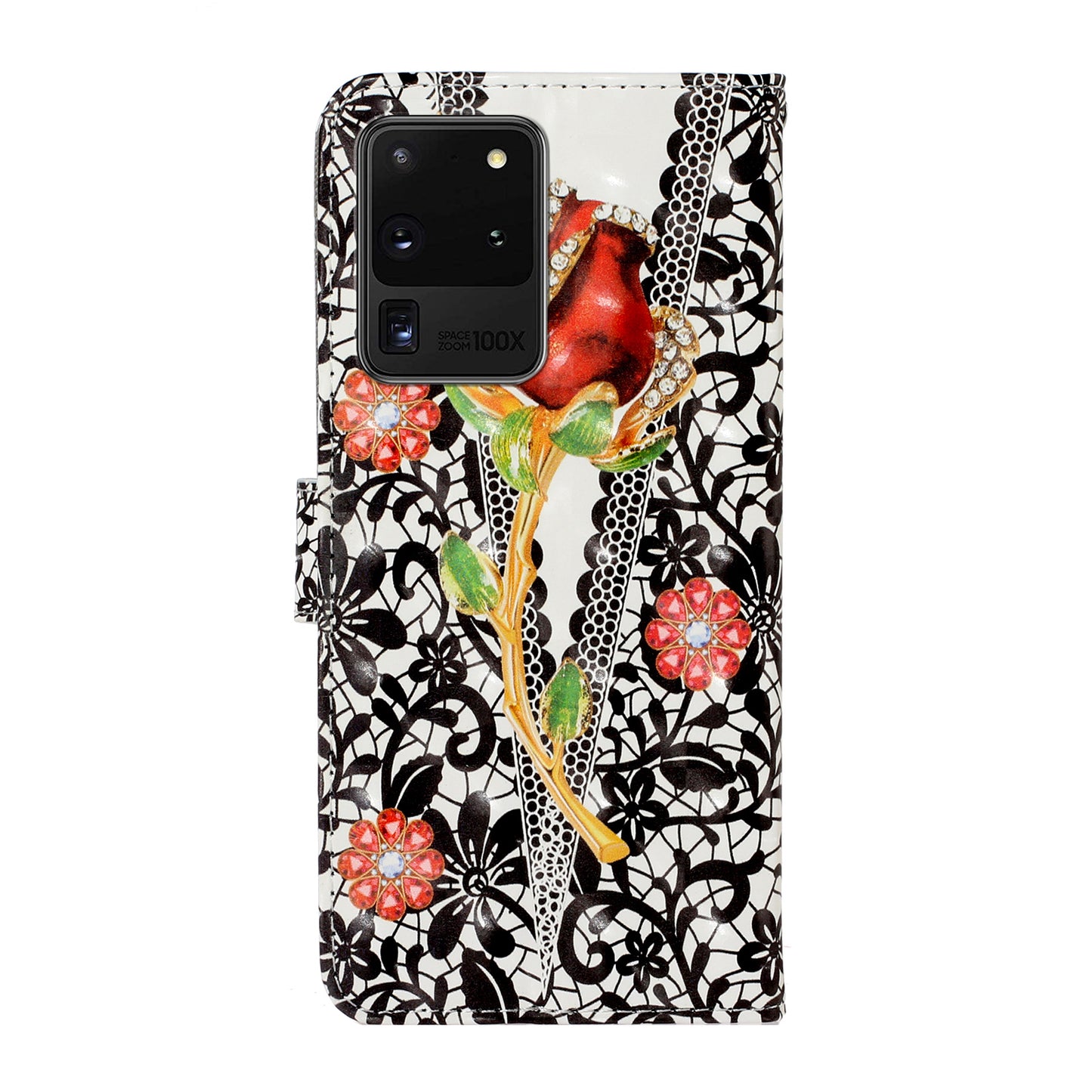 Light Spot Decor Patterned PU Leather Wallet Case Phone Covering for Samsung Galaxy S20 Ultra - Diamond Rose