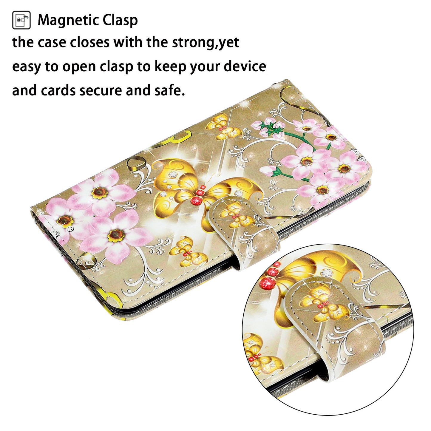 Light Spot Decor Patterned PU Leather Wallet Case Phone Shell for Samsung Galaxy S20 Plus/S20 Plus 5G - Golden Butterfly