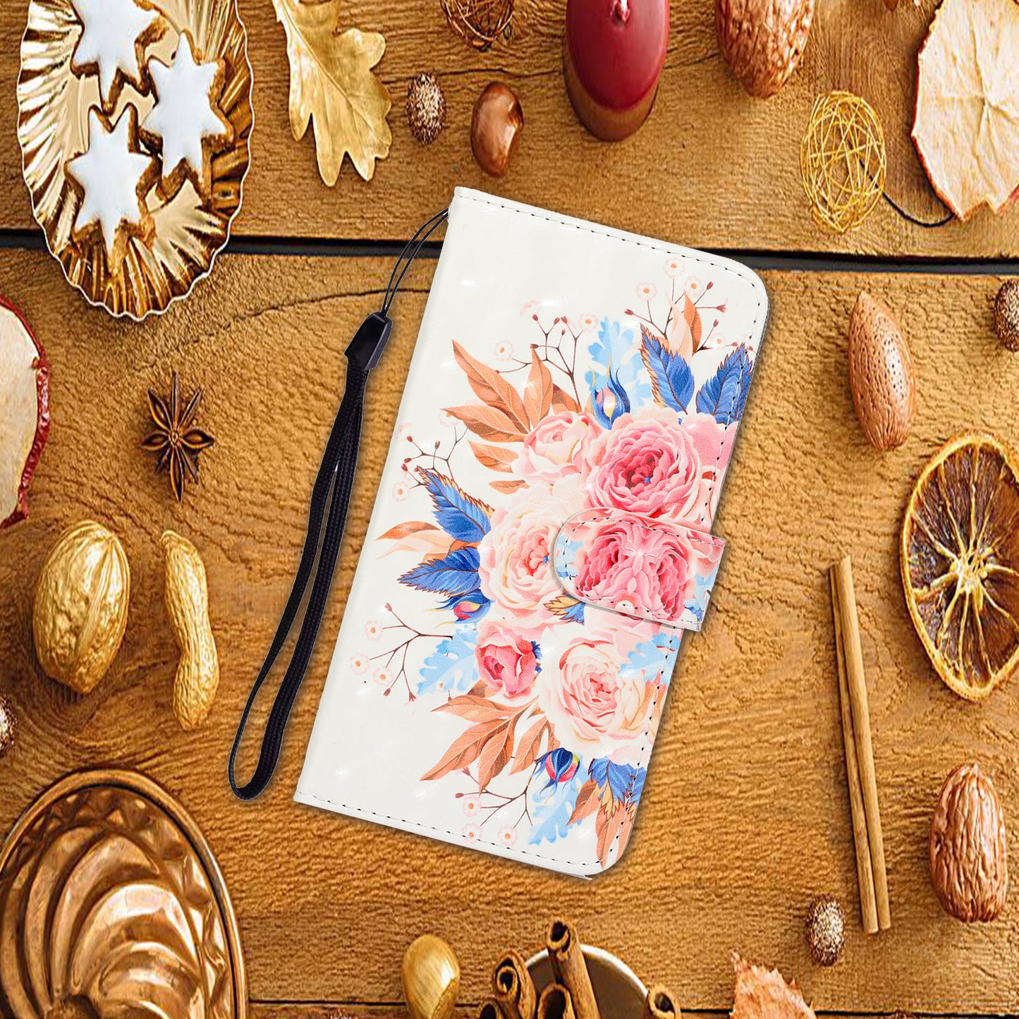 Light Spot Decor Patterned PU Leather Wallet Case Phone Shell for Samsung Galaxy S20 Plus/S20 Plus 5G - Flowers Bloom